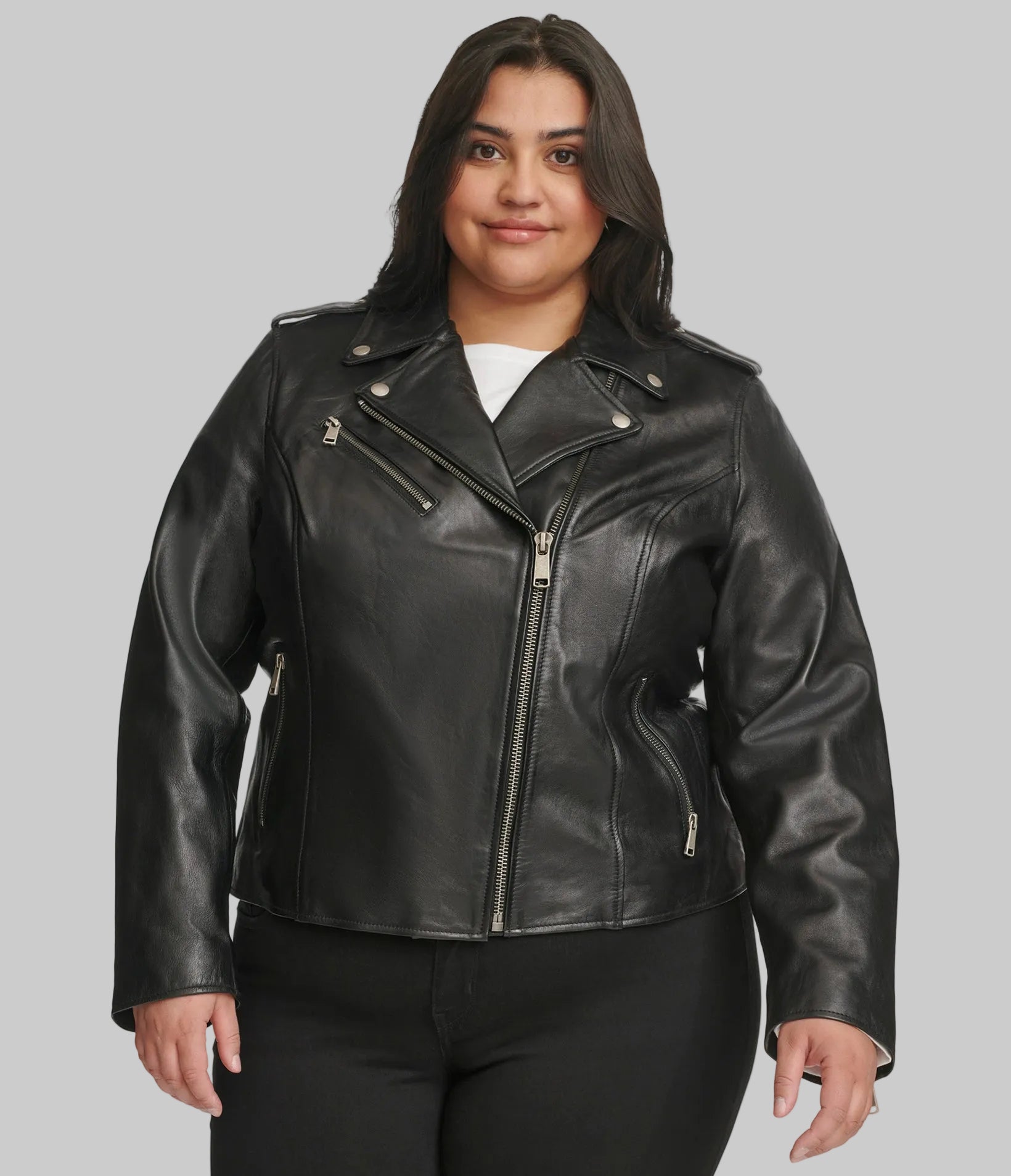 Plus Size Madeline Asymmetrical Leather Jacket View 1 | Spring Collection