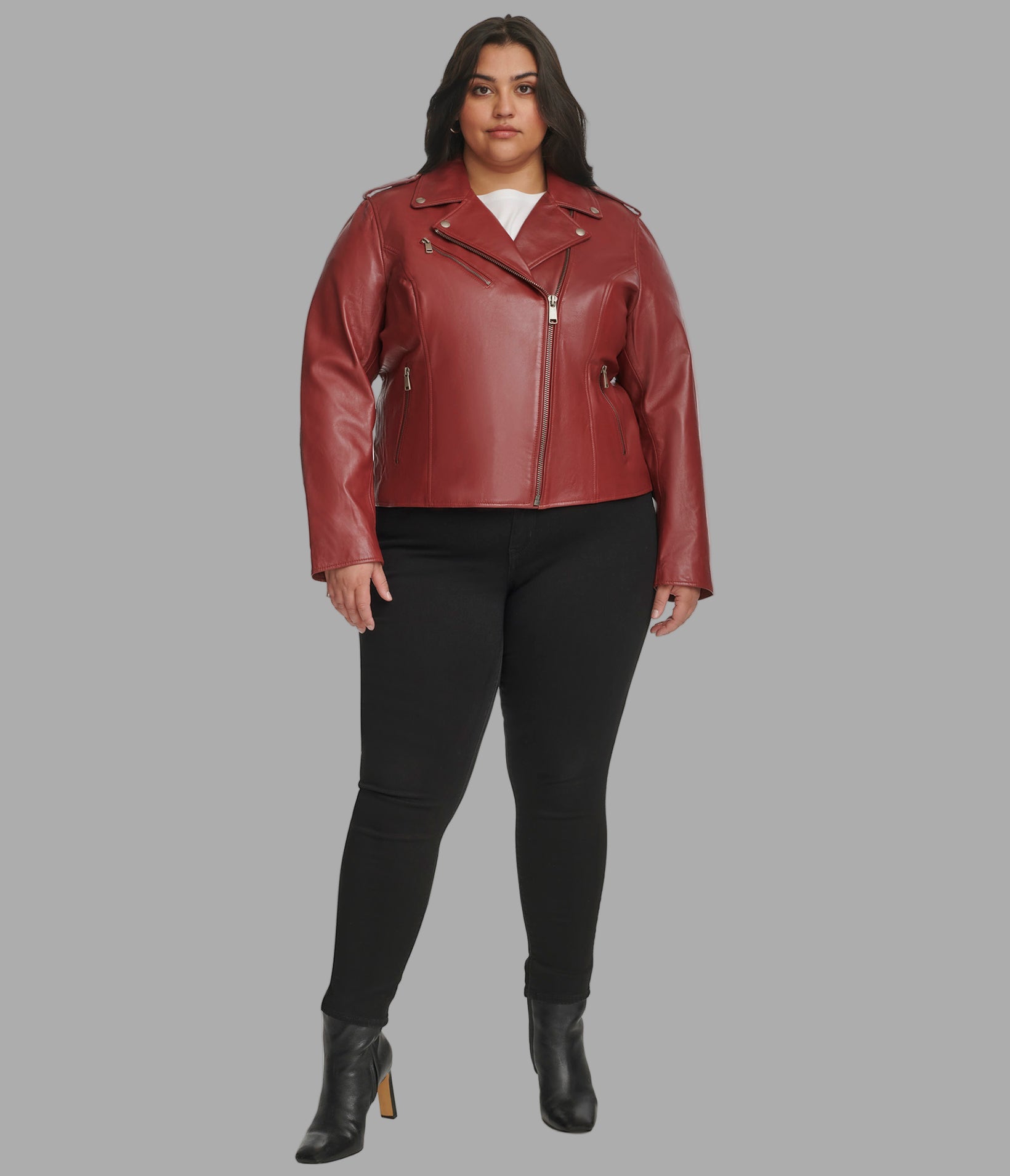 Plus Size Madeline Asymmetrical Leather Jacket View 6 | Women's Jackets & Coats