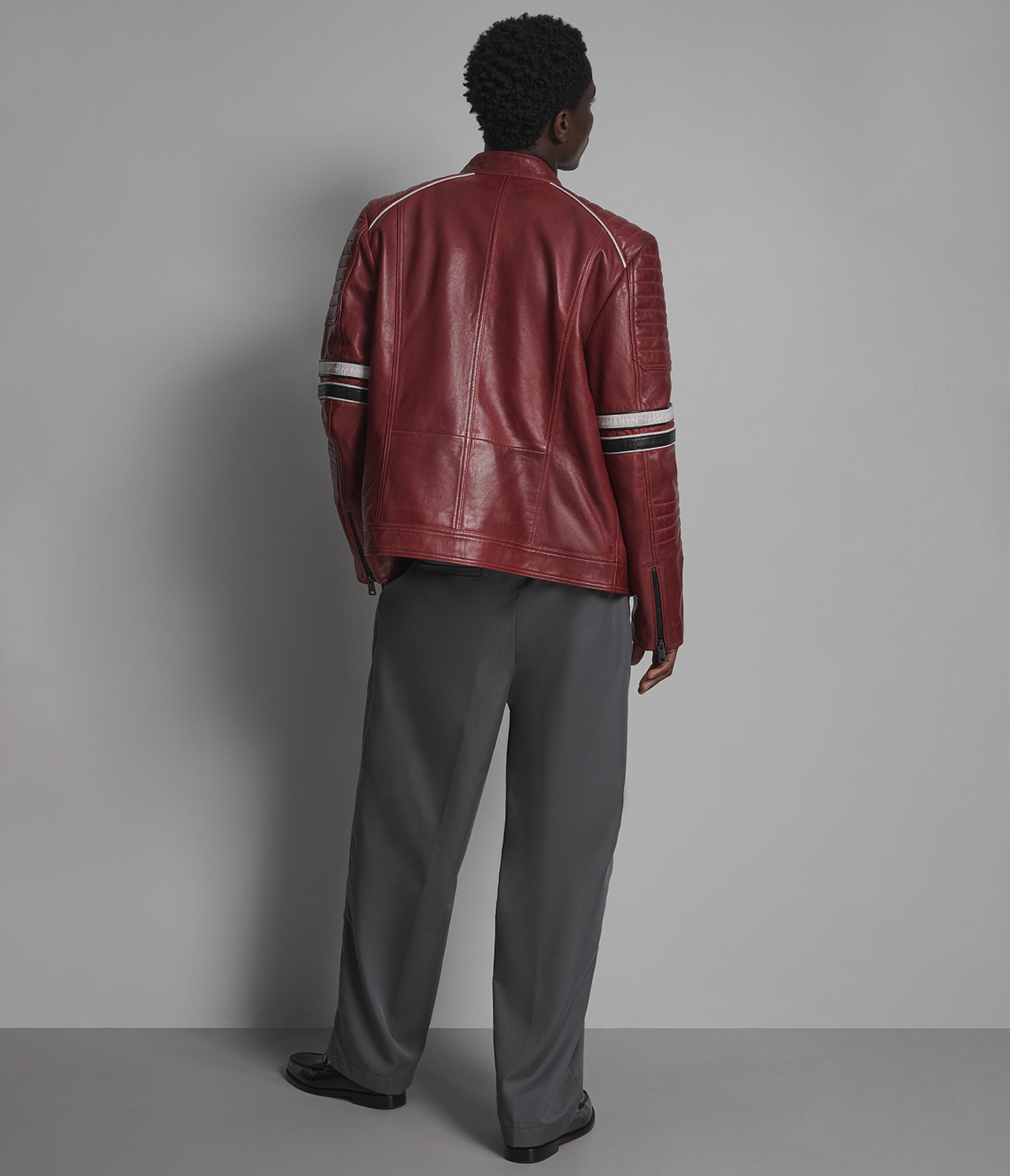 Anthony Vintage Striped Leather Racer Jacket View 3 | Racer Jackets