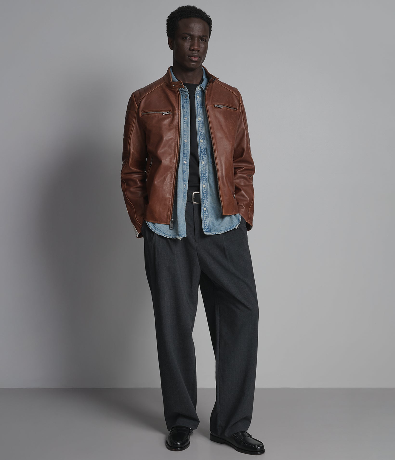 Hank Vintage Leather Striped Racer Jacket View 4 | Racer Jackets