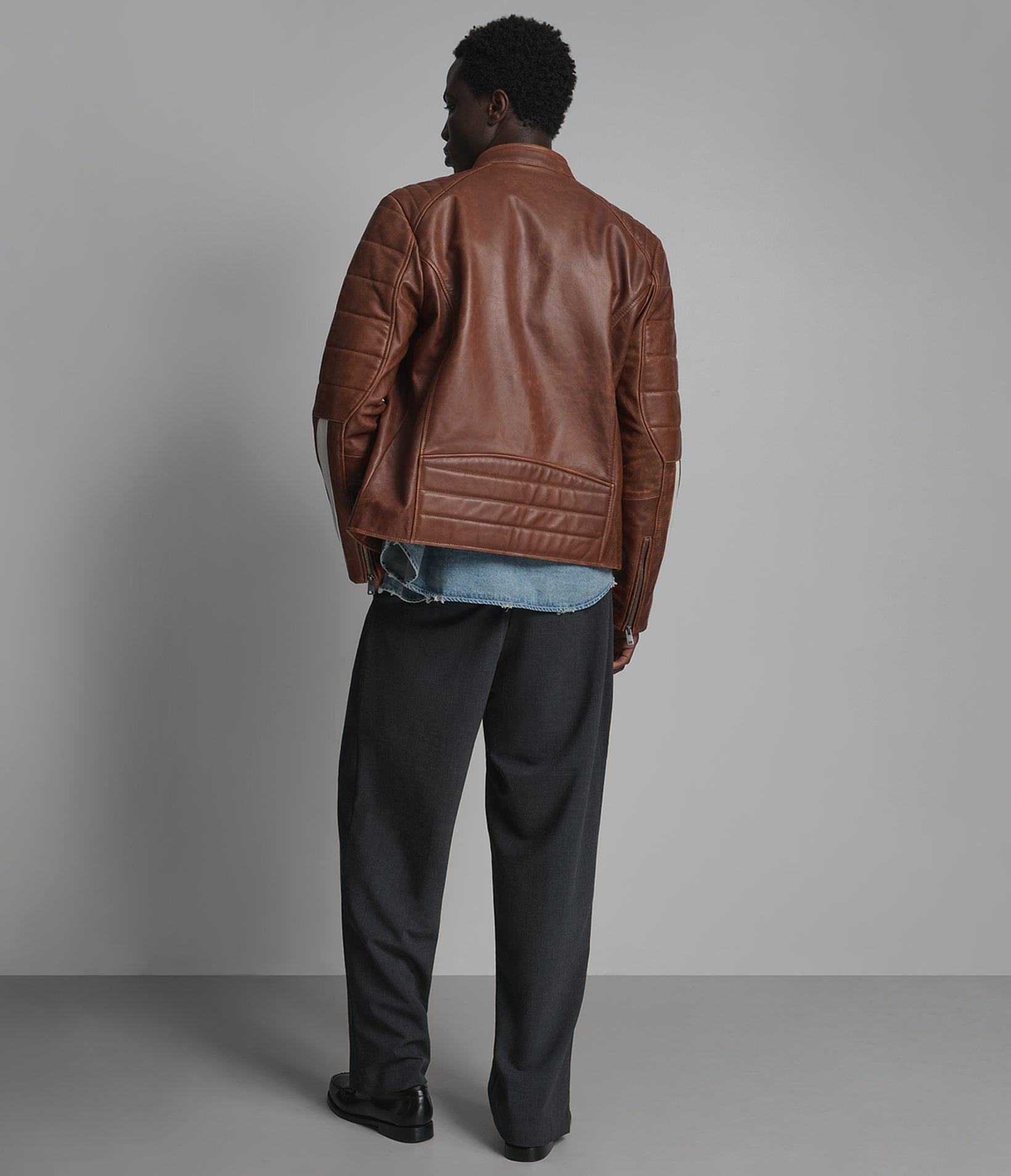 Hank Vintage Leather Striped Racer Jacket View 3 | Racer Jackets