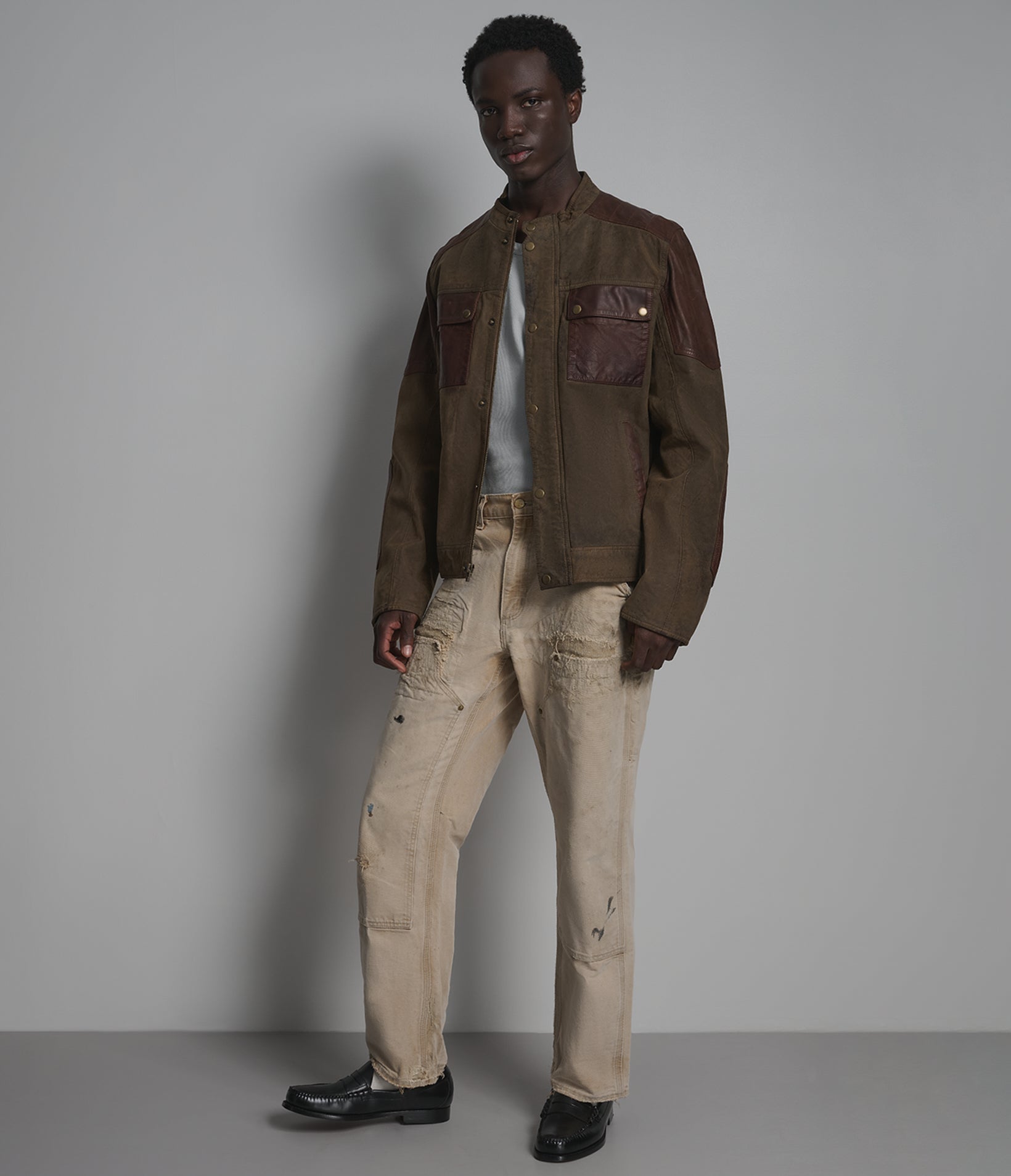 Dallas Vintage Leather Color-Block Moto Jacket View 4 | Men's Jackets & Coats