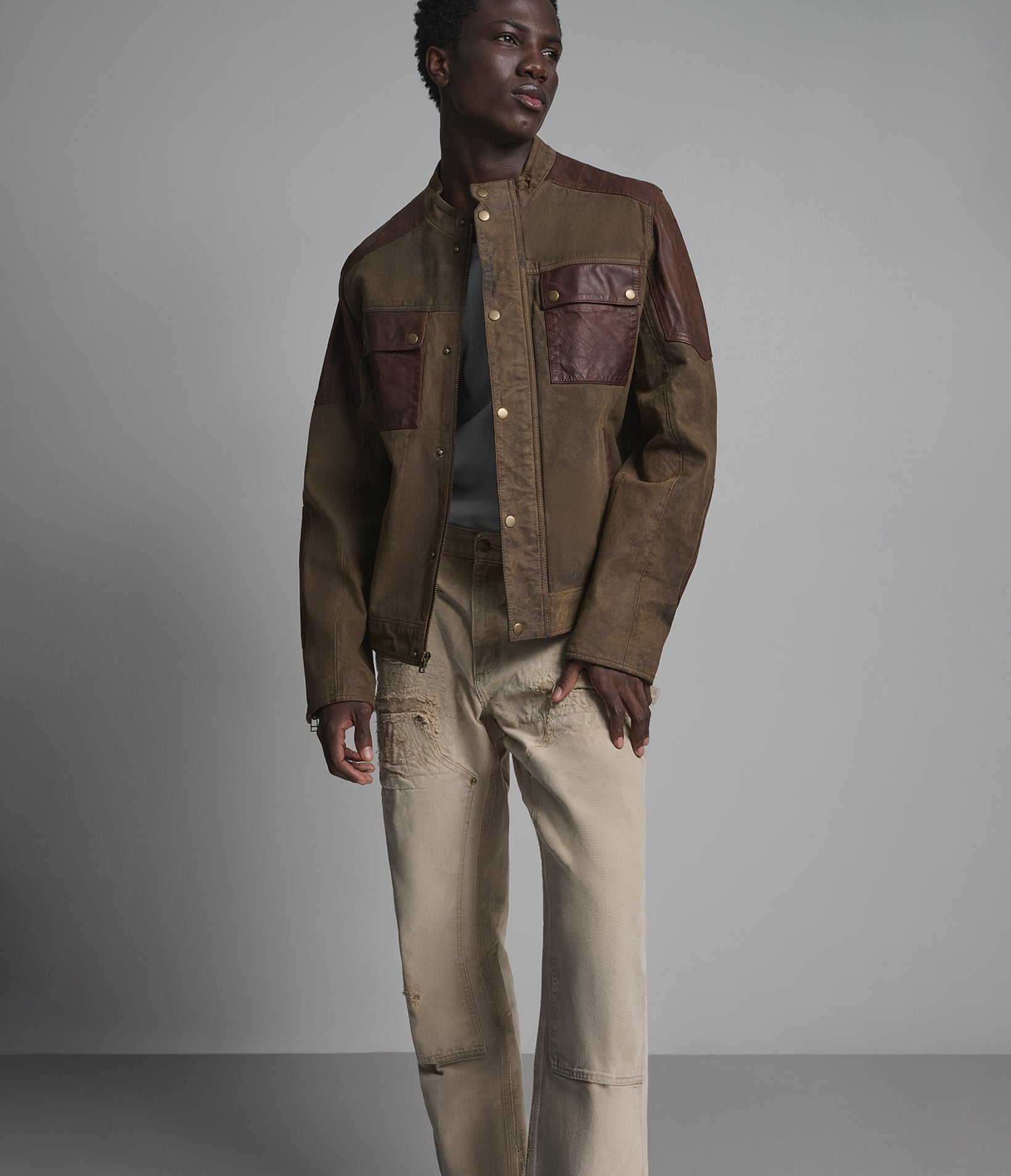 Dallas Vintage Leather Color-Block Moto Jacket View 1 | Men's Jackets Under $200