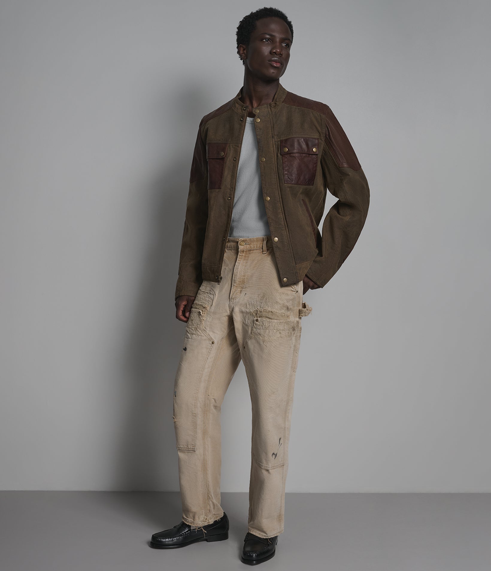 Dallas Vintage Leather Color-Block Moto Jacket View 6 | Men's Jackets & Coats