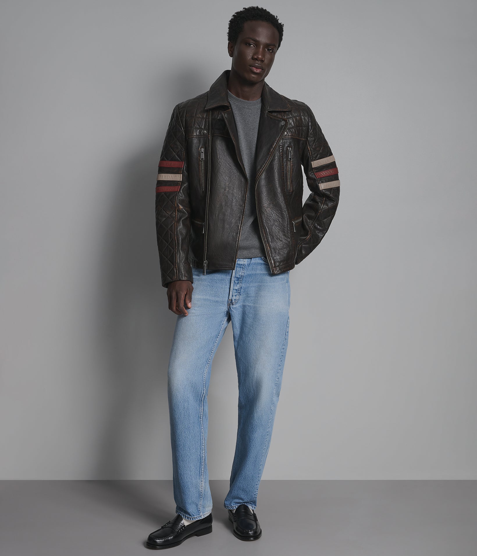 Colton Leather Vintage Striped Moto Jacket View 5 | Racer Jackets