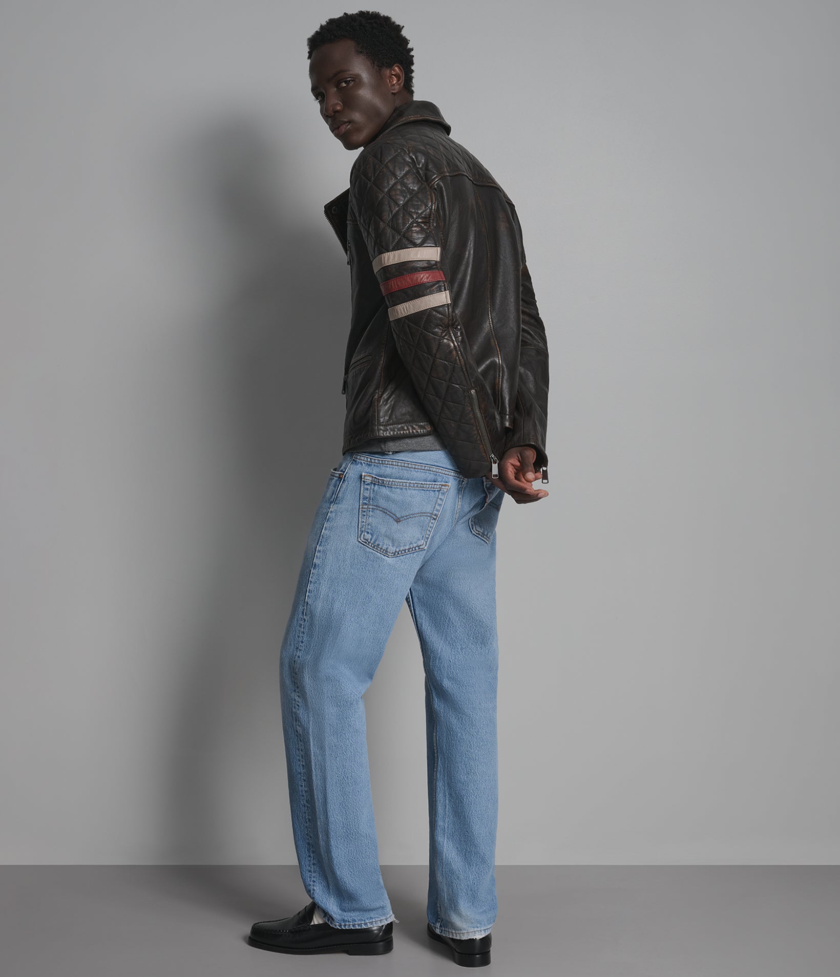 Colton Leather Vintage Striped Moto Jacket View 6 | Racer Jackets