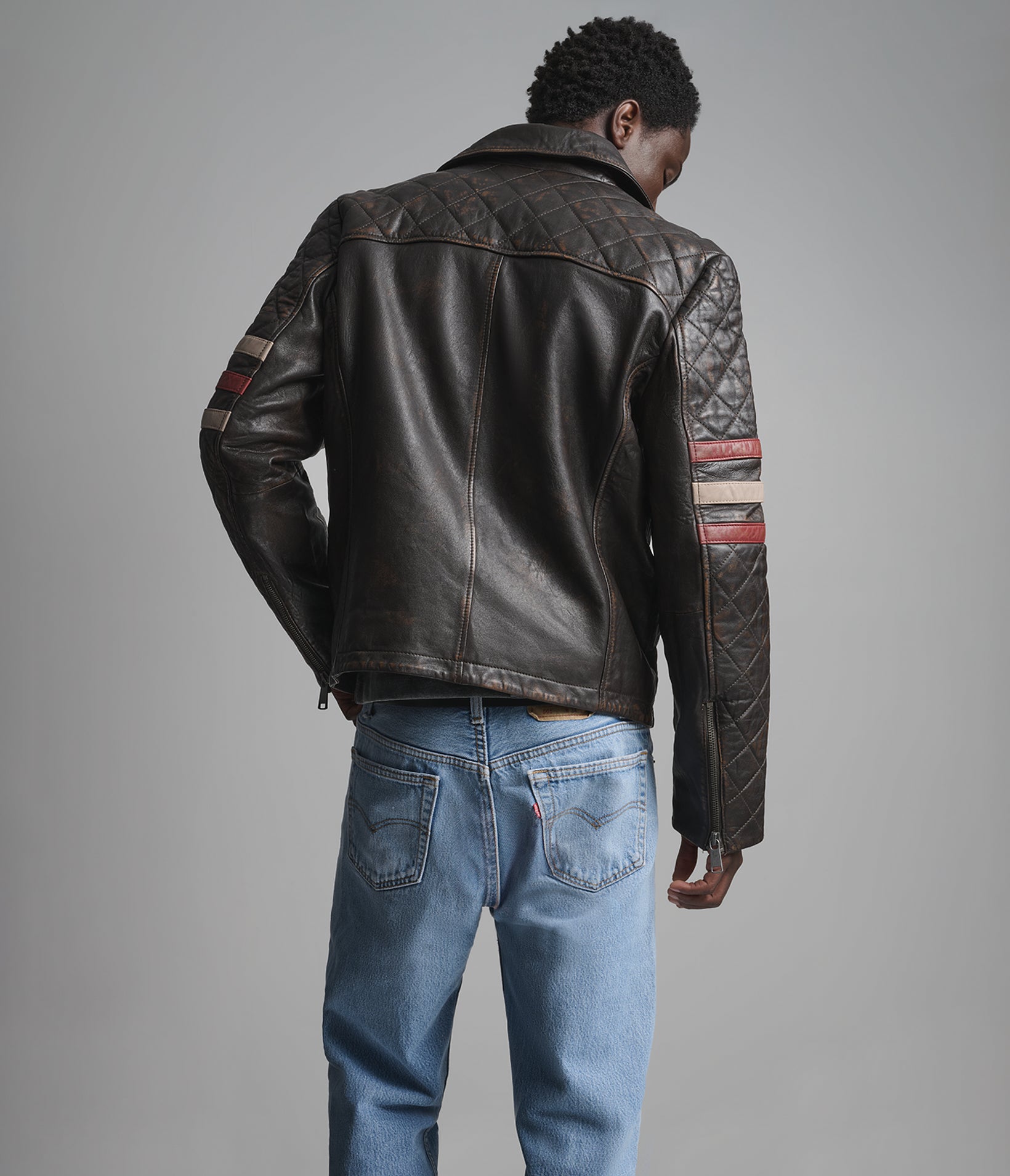 Colton Leather Vintage Striped Moto Jacket View 3 | Racer Jackets