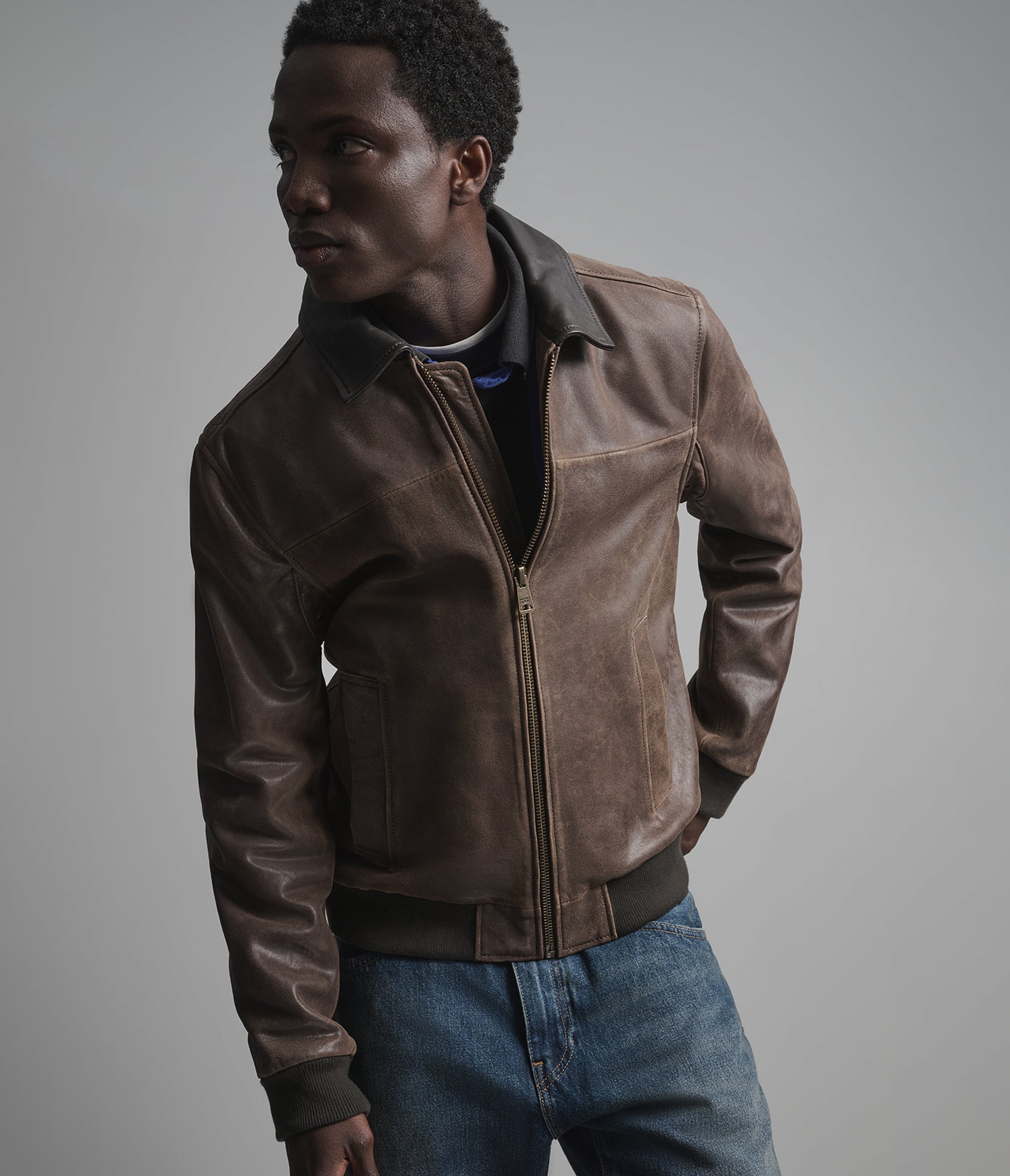 Ryder Leather Color-Blocked Vintage Bomber Jacket View 2 | Men's Vintage Collection