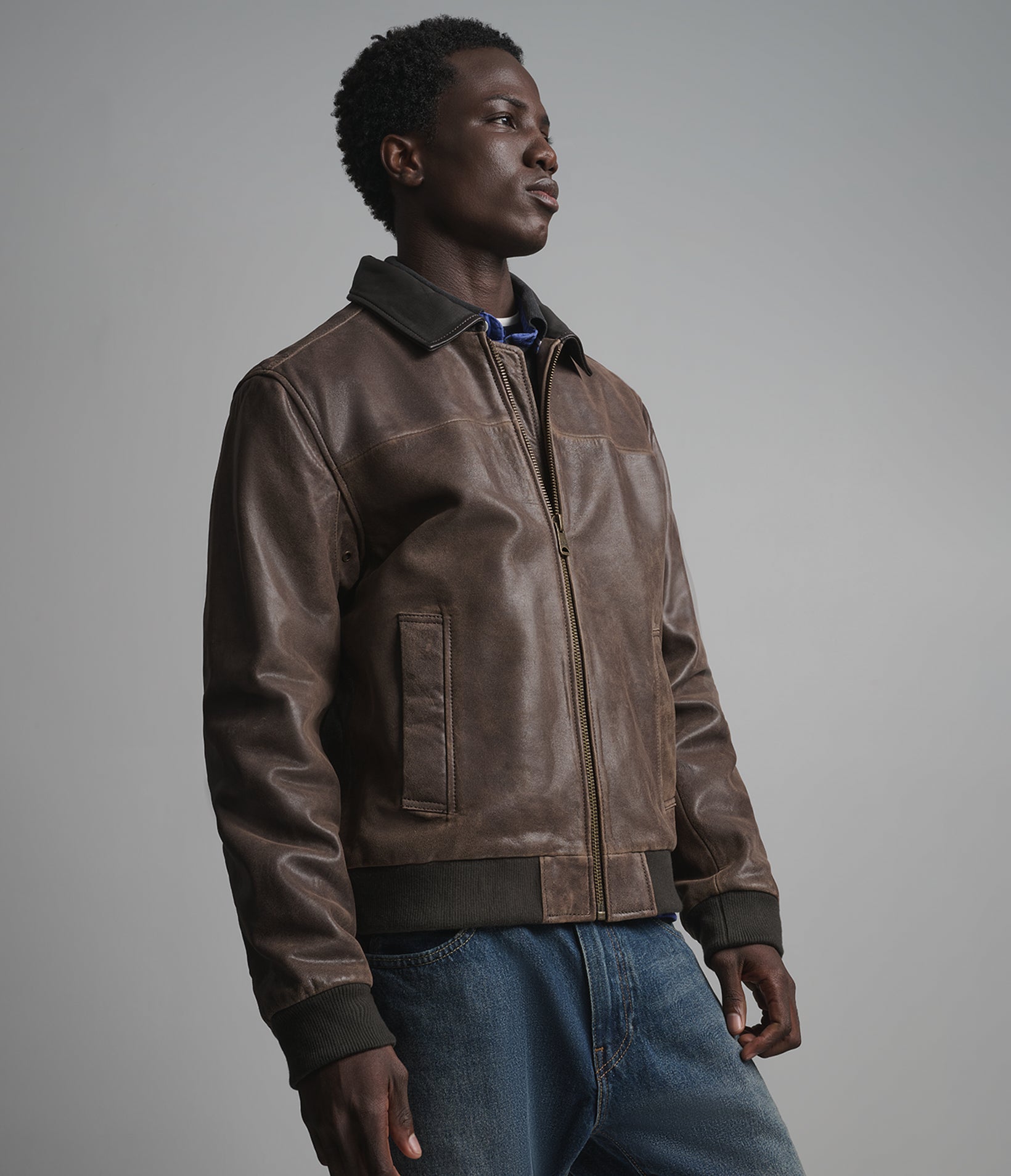 Ryder Leather Color-Blocked Vintage Bomber Jacket View 6 | Men's Jackets Under $200