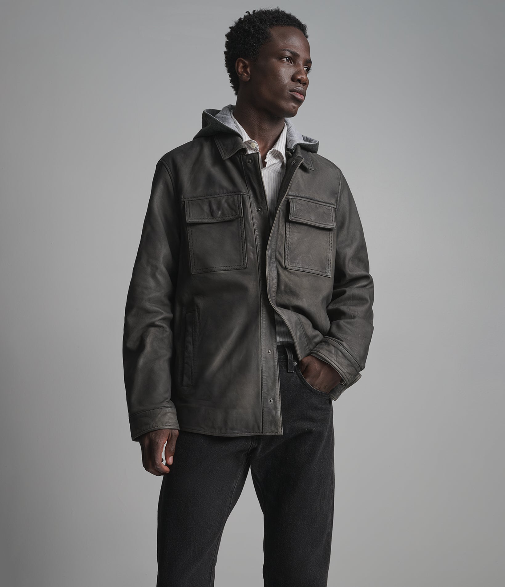 Atlas Vintage Hooded Leather Shirt Jacket View 1 | Men's Jackets Under $200