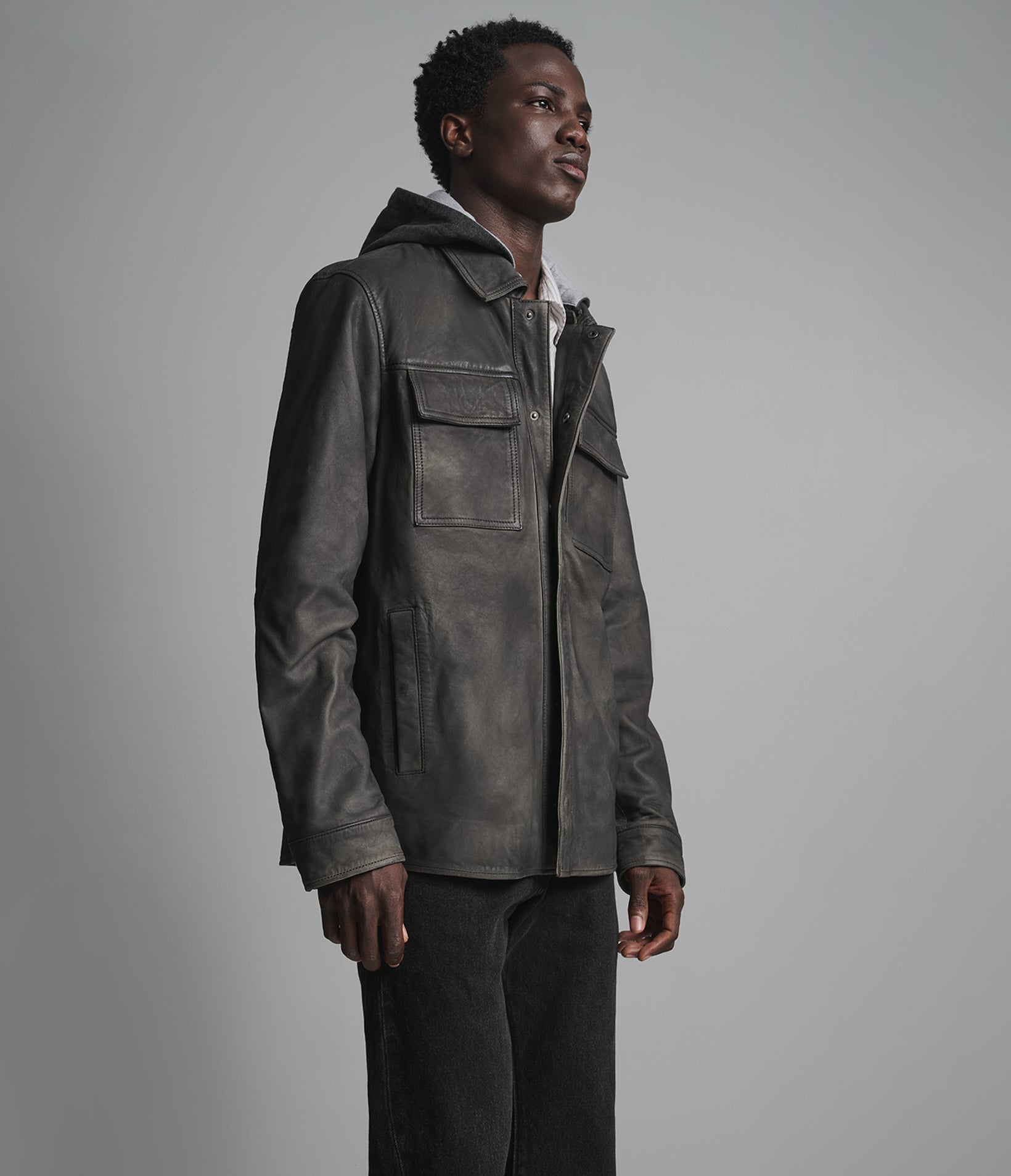 Atlas Vintage Hooded Leather Shirt Jacket View 2 | Men's Jackets Under $200