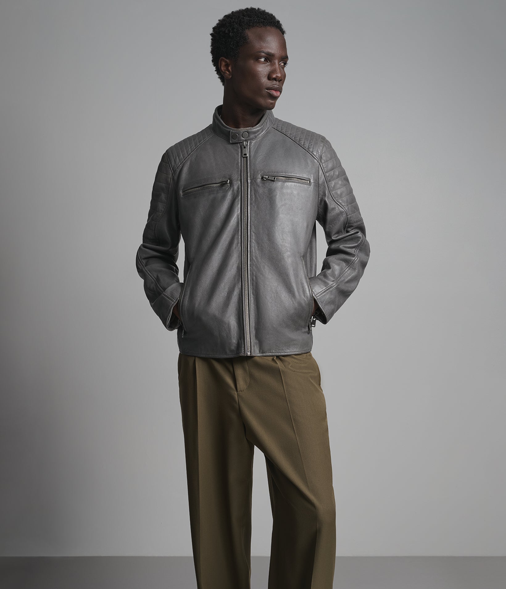 Lance Collarless Leather Moto Jacket | Wilsons Leather