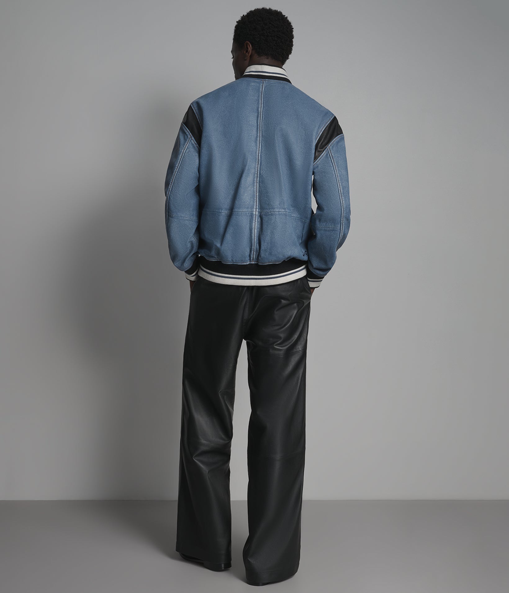 Simon Leather Denim Varsity Jacket View 3 | Leather Denim
