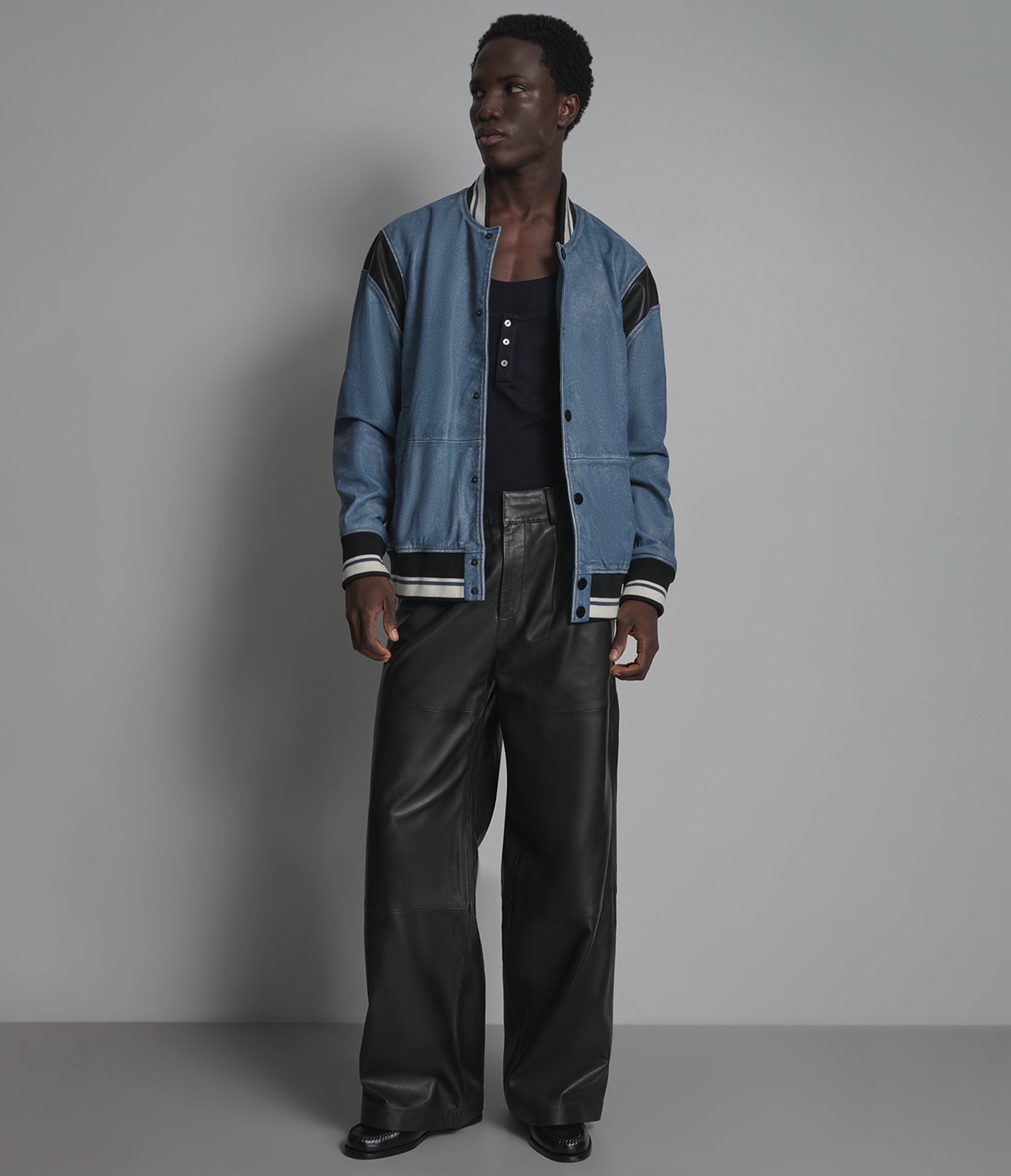 Simon Leather Denim Varsity Jacket View 6 | Leather Denim