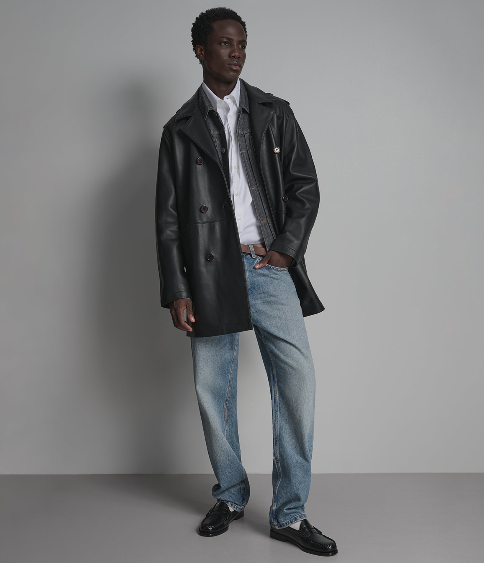 Otto Leather Double-Breasted Short Car Coat View 3 | Men's Jackets Under $200