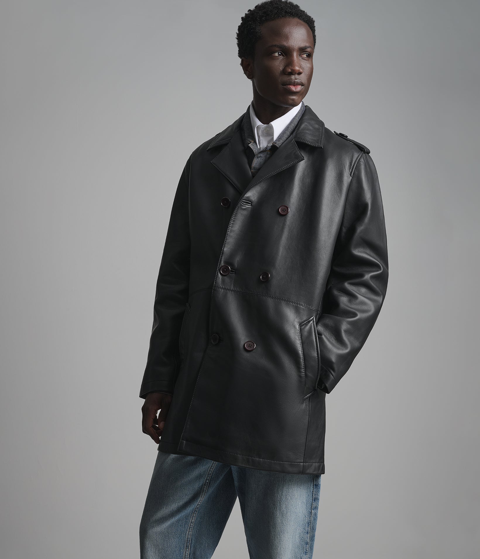 Otto Leather Double-Breasted Short Car Coat View 6 | Men's Jackets Under $200