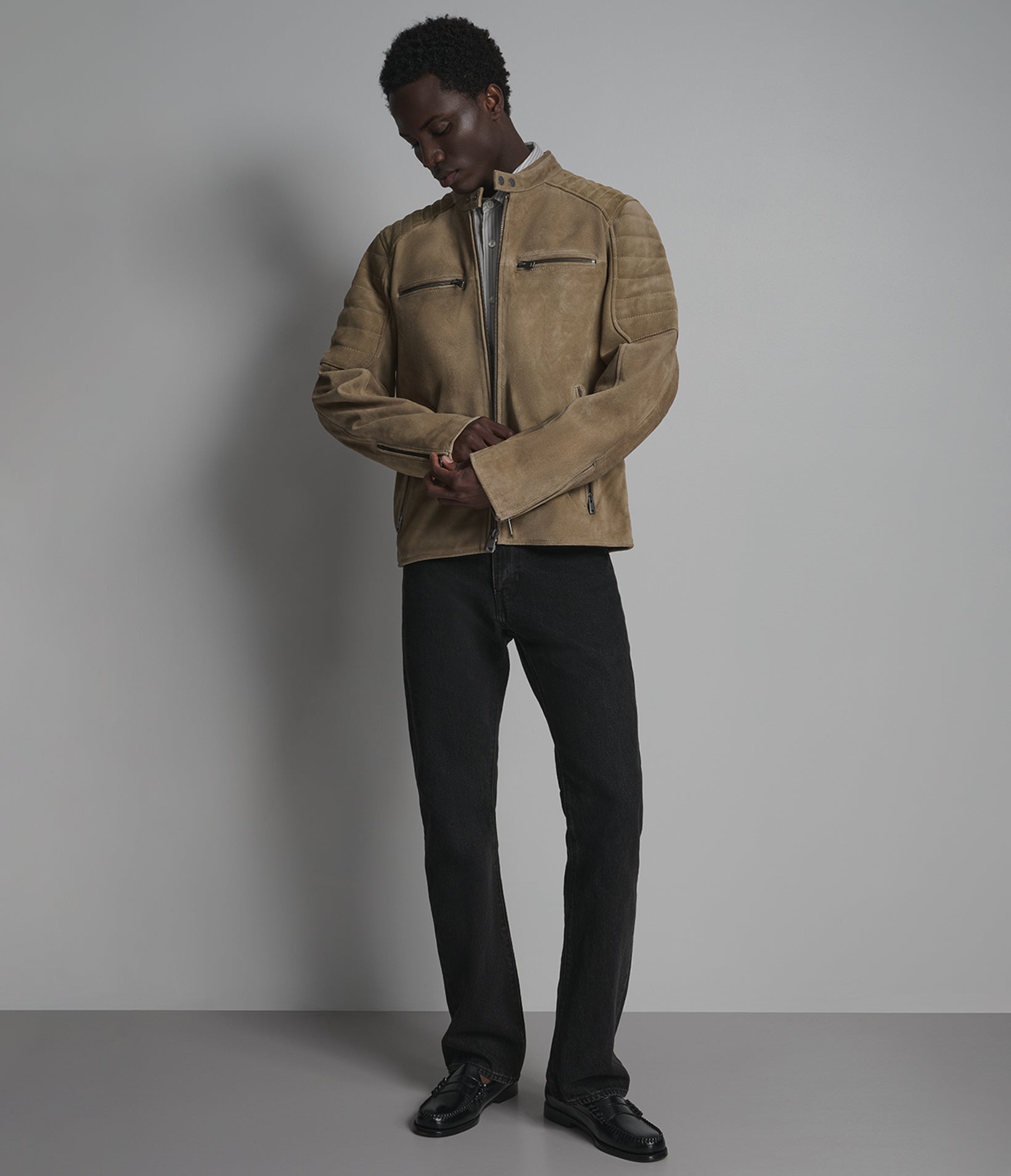 Vintage Quilted Suede Racer Jacket View 4 | Men's Suede Jackets