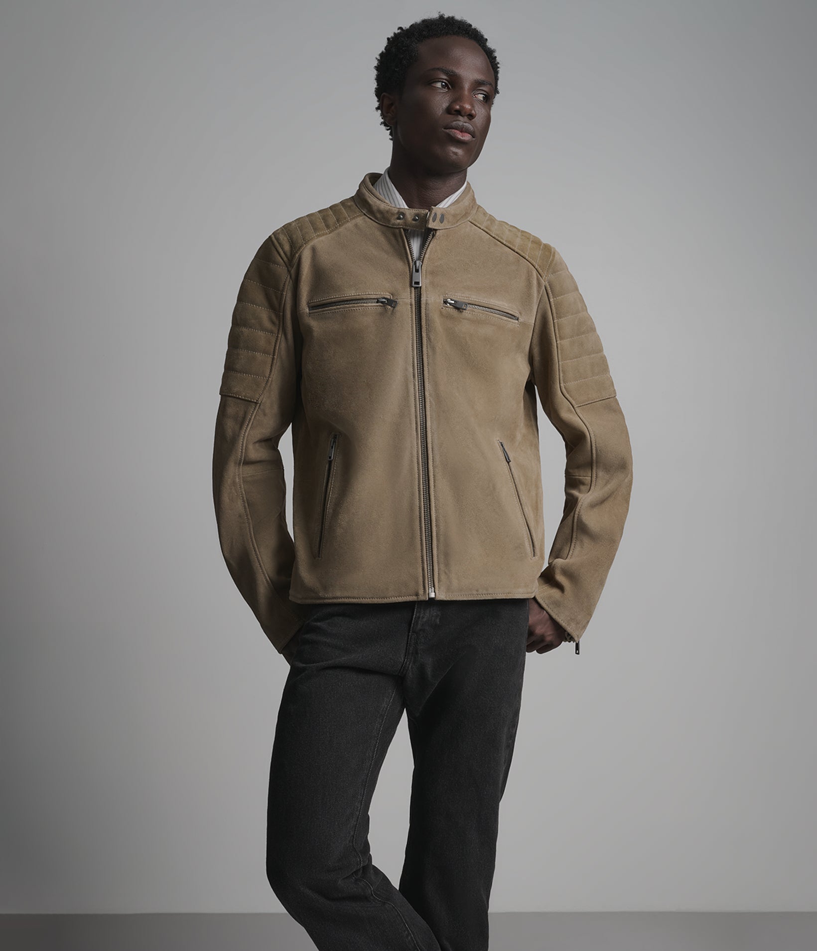 Vintage Quilted Suede Racer Jacket View 1 | Men's Jackets Under $200