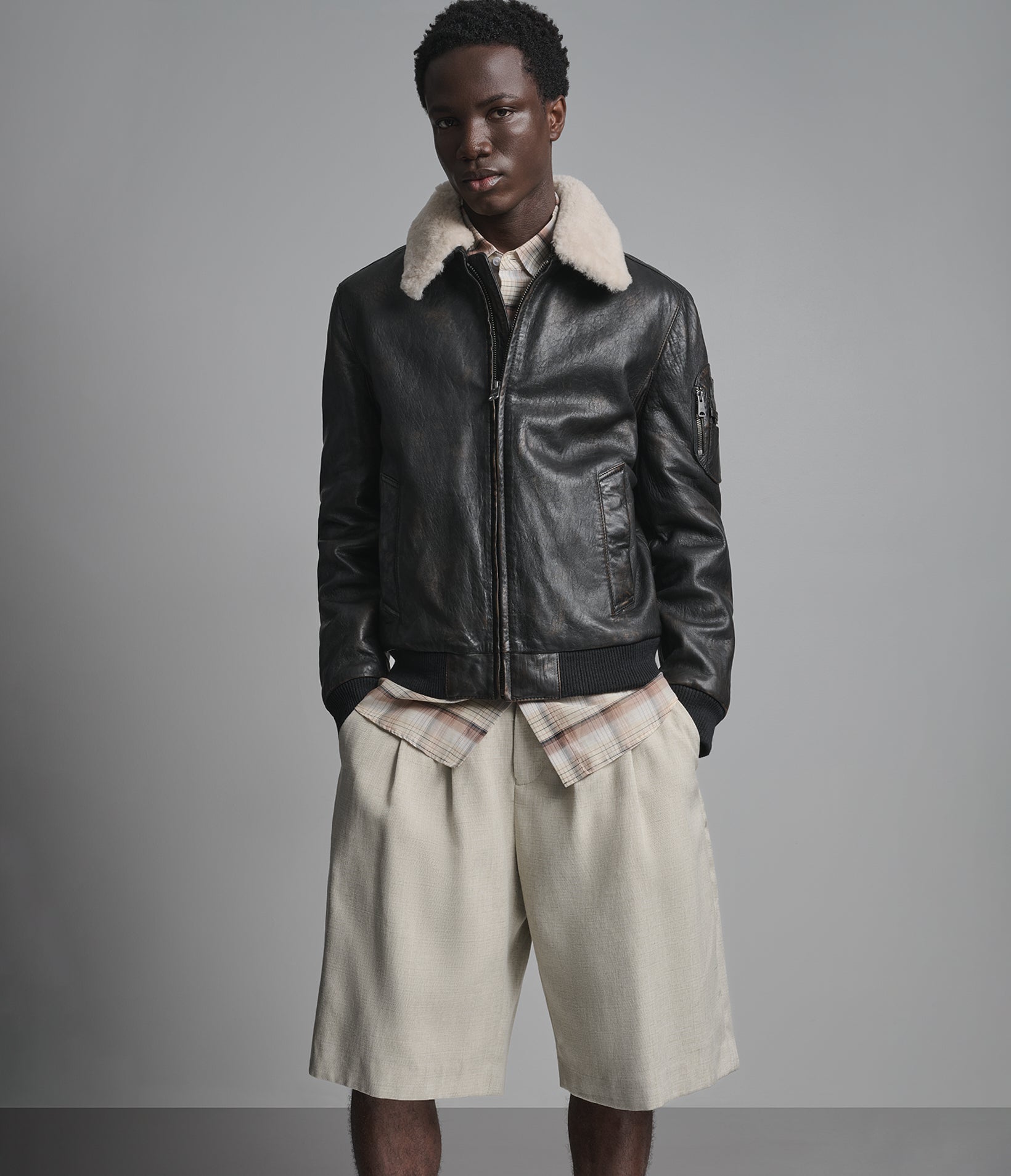 Jimmy Leather Aviator Bomber Jacket With Shearling Collar View 4 | Men's New Arrivals