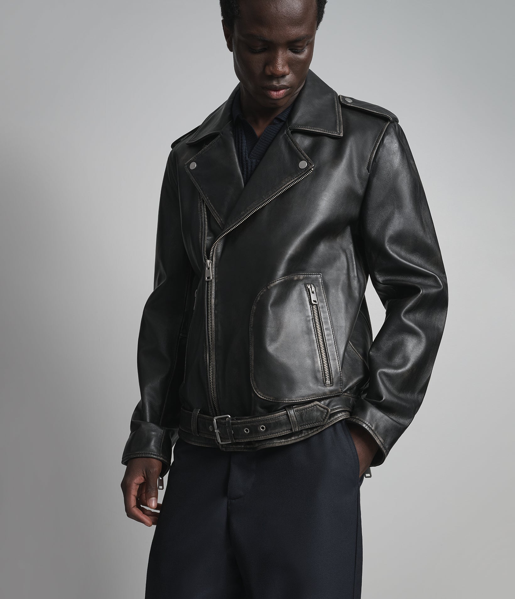 Rhodes Vintage Leather Moto Jacket View 2 | Men's Jackets Under $200