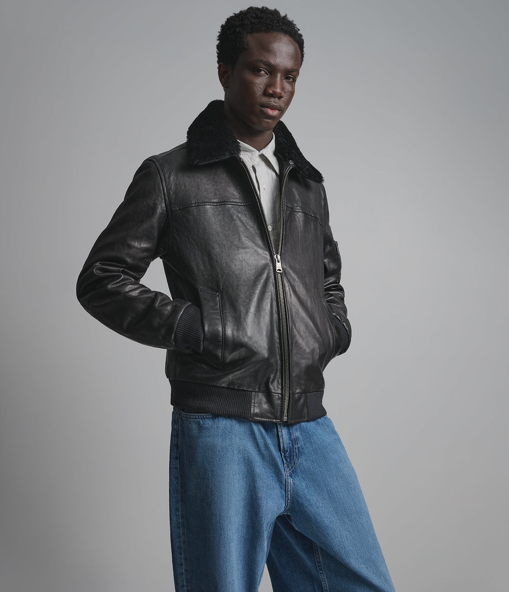 Ace Leather Bomber Jacket With Shearling Collar | Wilsons Leather
