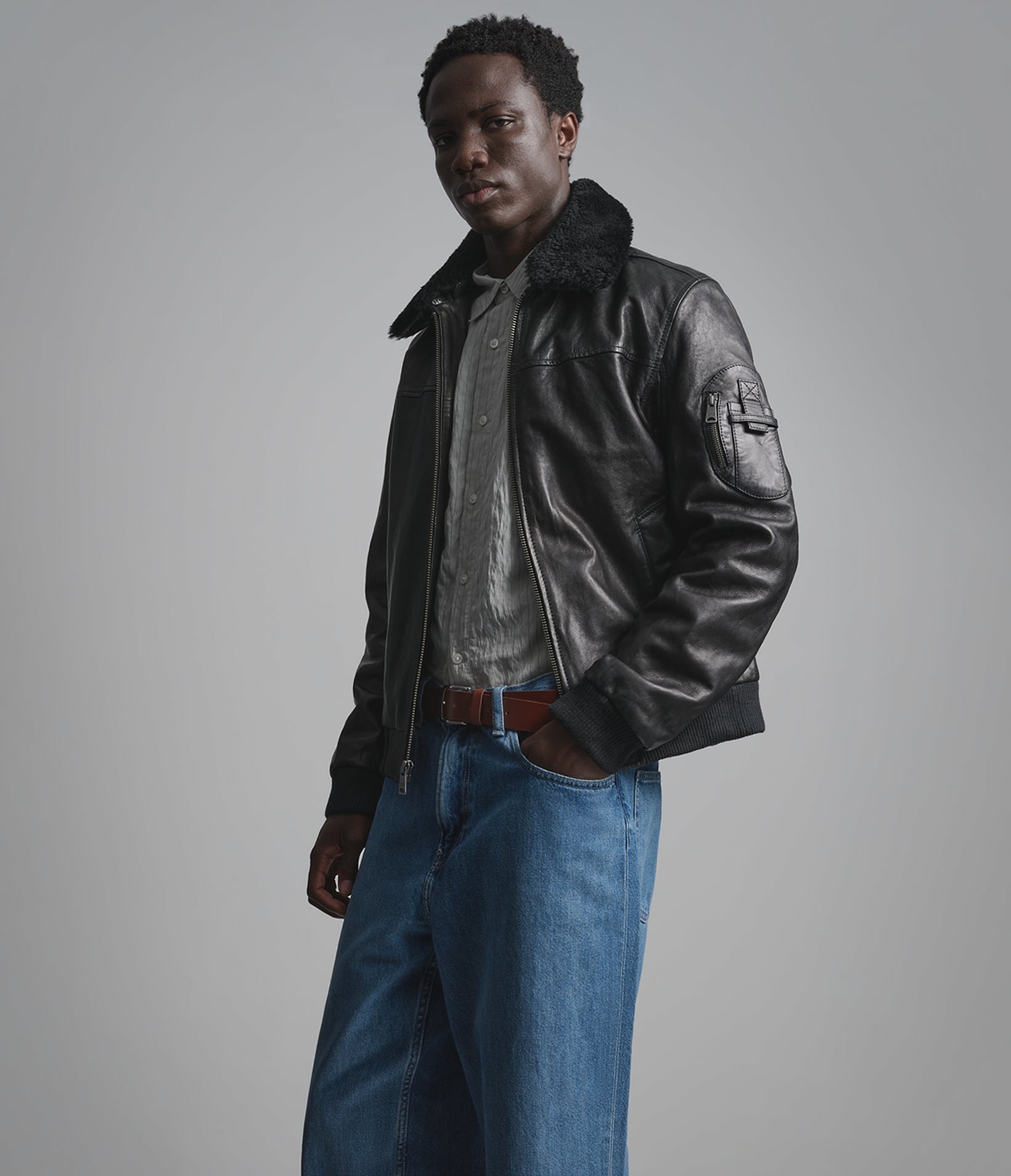 Ace Leather Bomber Jacket With Shearling Collar | Wilsons Leather