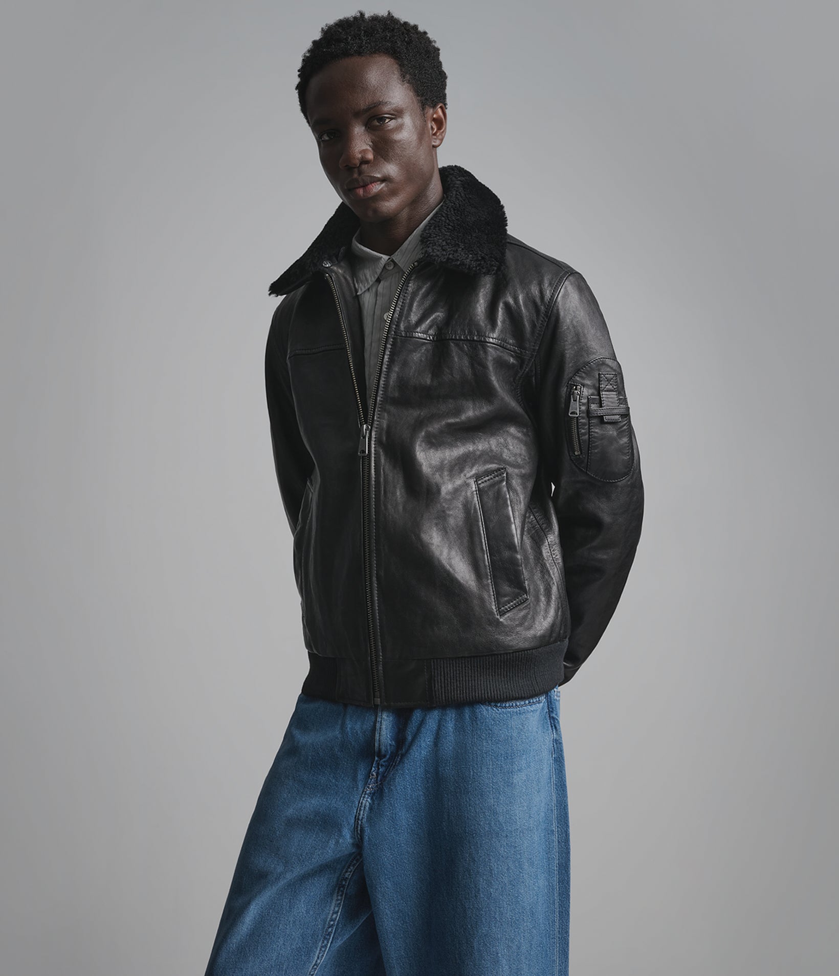 Ace Leather Bomber Jacket With Shearling Collar | Wilsons Leather