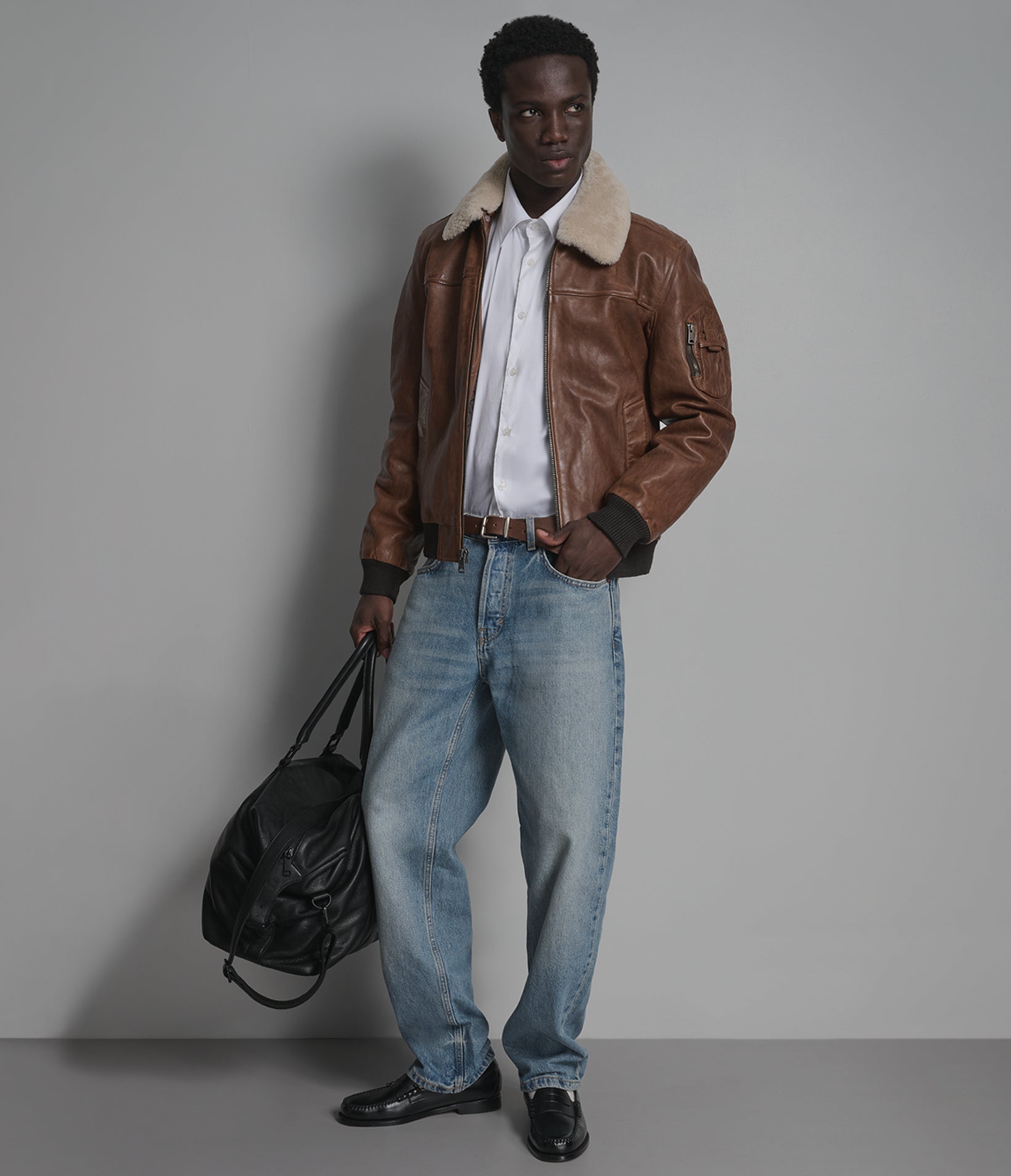 Ace Leather Bomber Jacket With Shearling Collar | Wilsons Leather