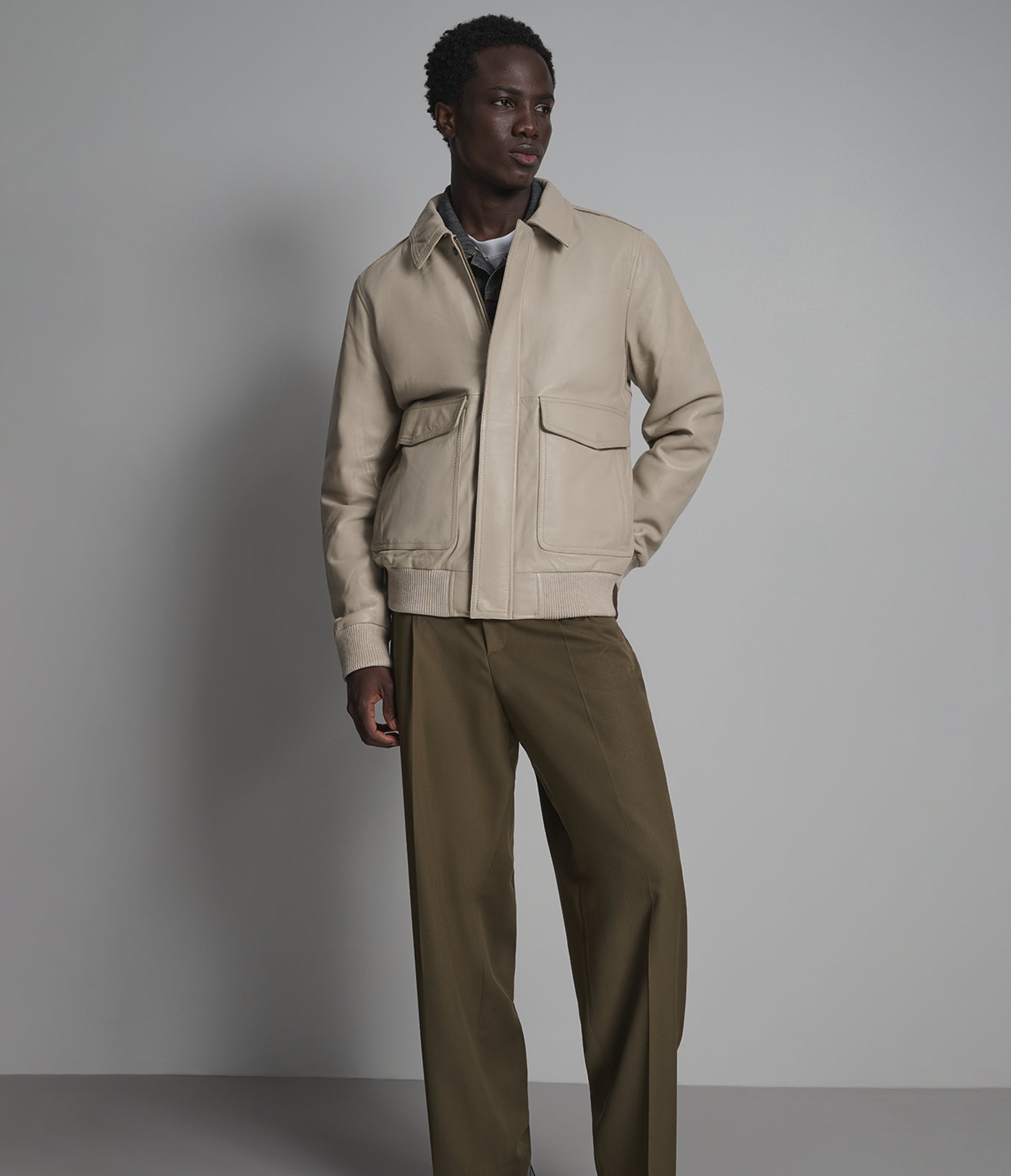 Chris Leather Collared Bomber Jacket View 5 | Men's Jackets Under $200