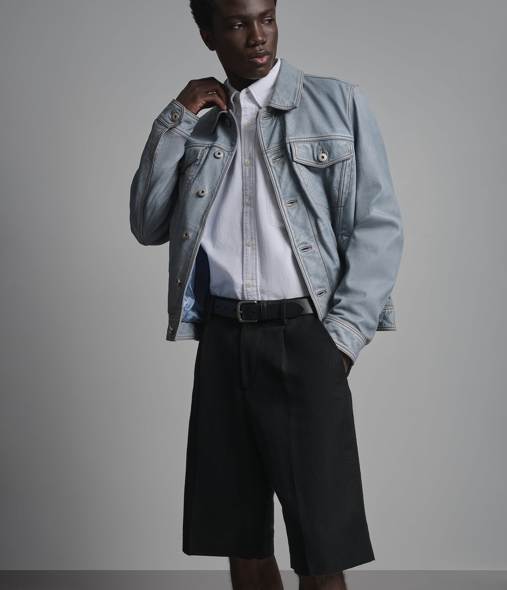 Chase Leather Denim Trucker Jacket View 2