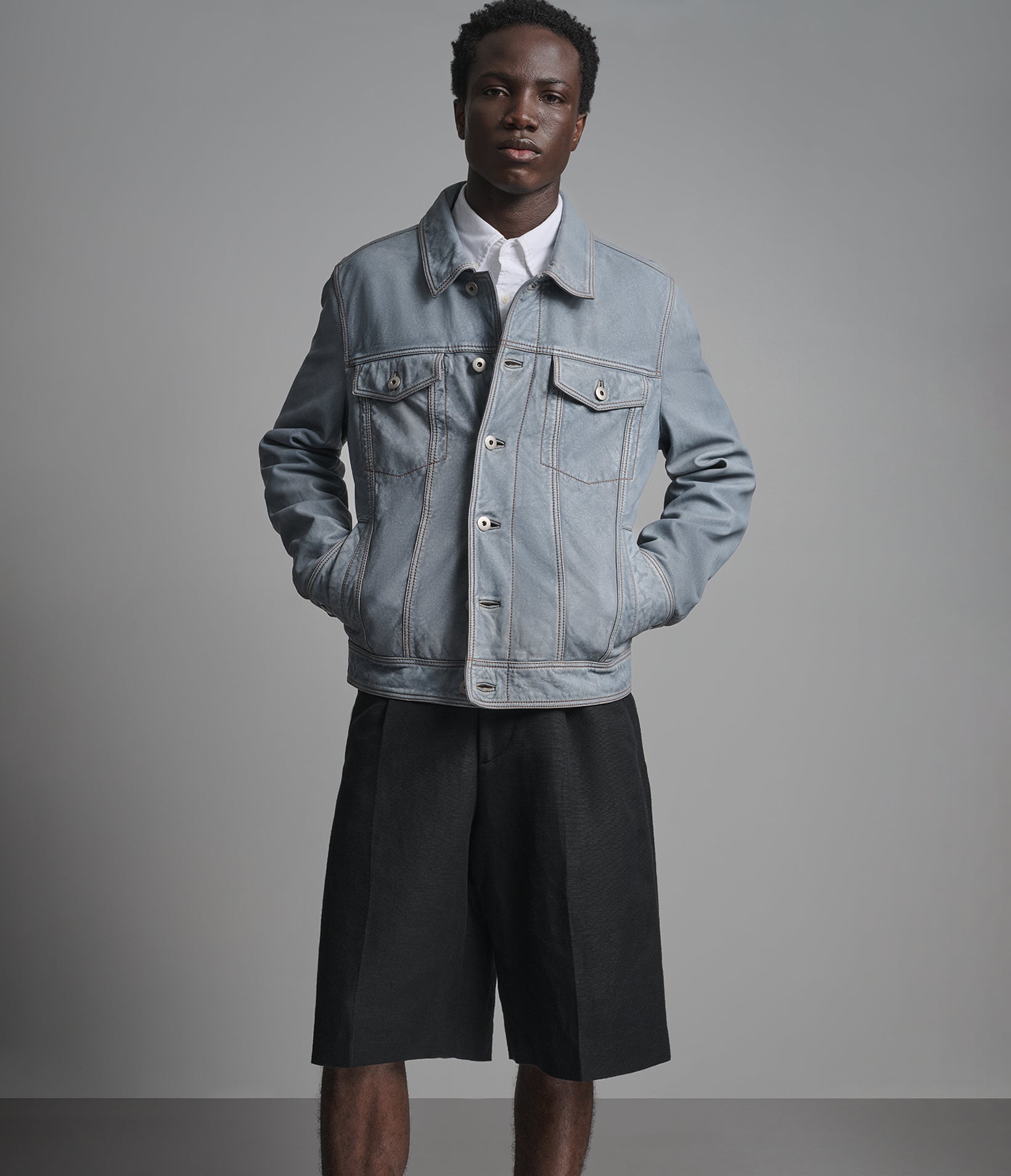 Chase Leather Denim Trucker Jacket View 1