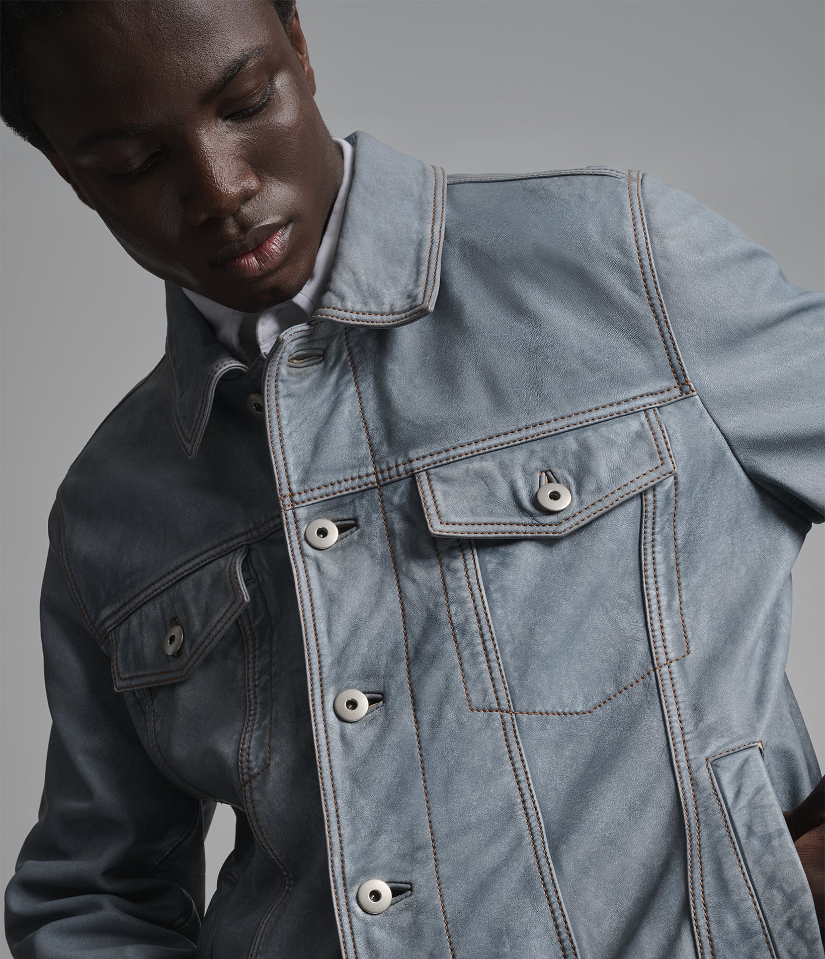 Chase Leather Denim Trucker Jacket View 6