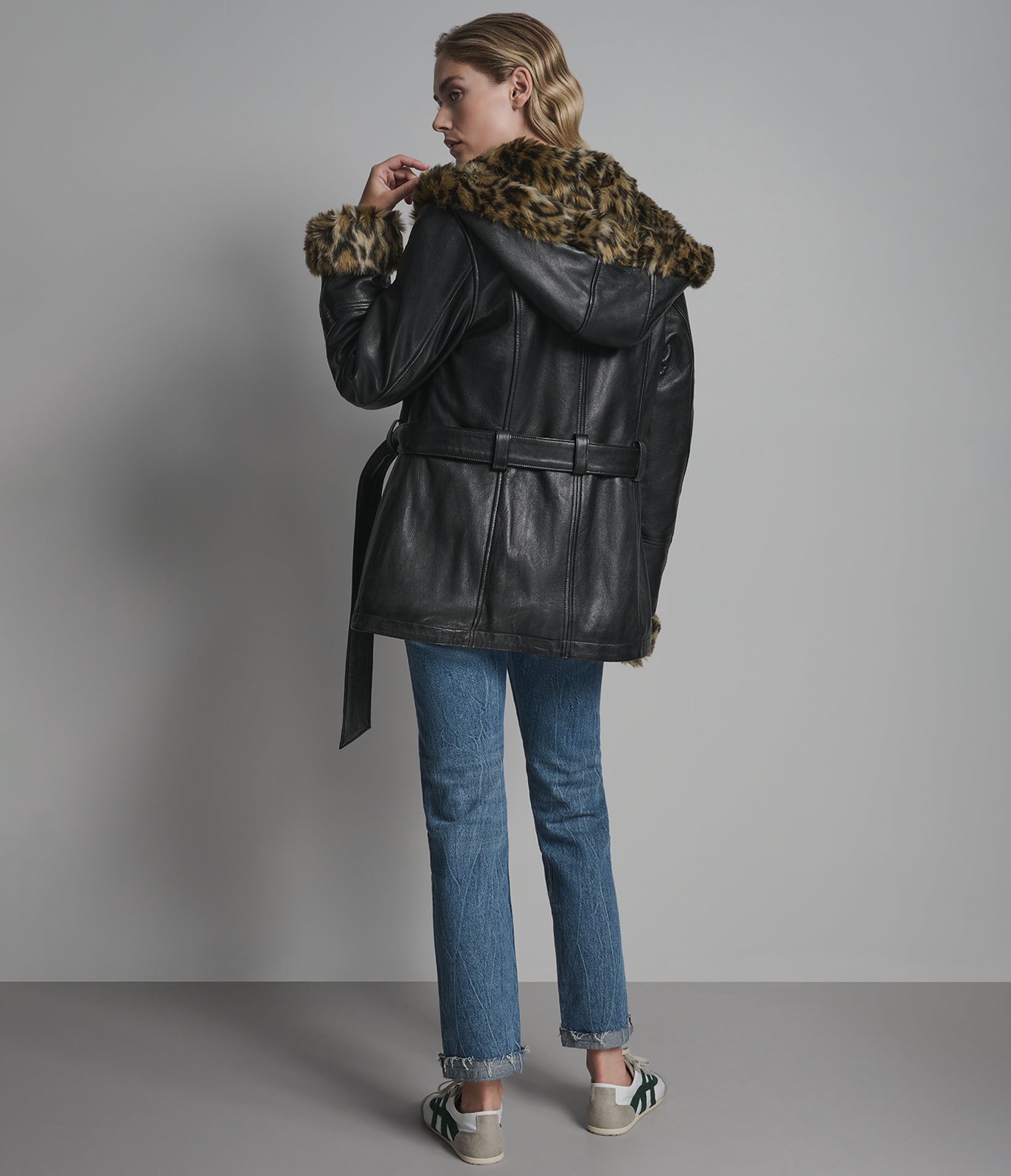 Genevieve Belted Leather Trench Jacket View 3 | Women's Jackets with Fur Detail