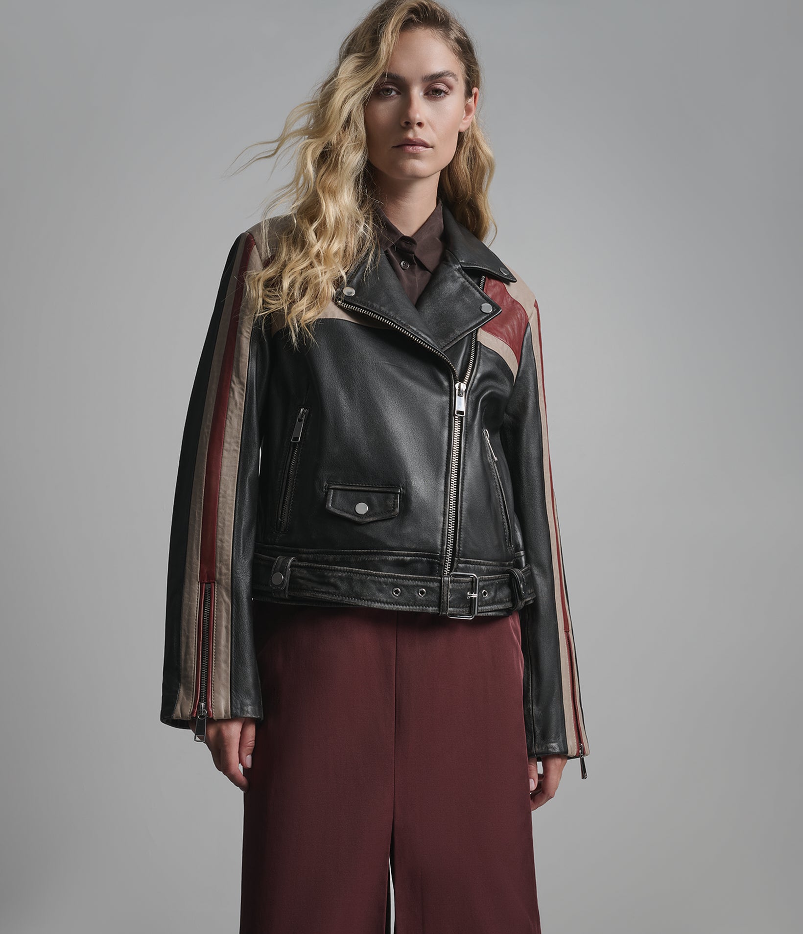 Kya Vintage Striped Moto Jacket View 2 | Women's Jackets Under $200