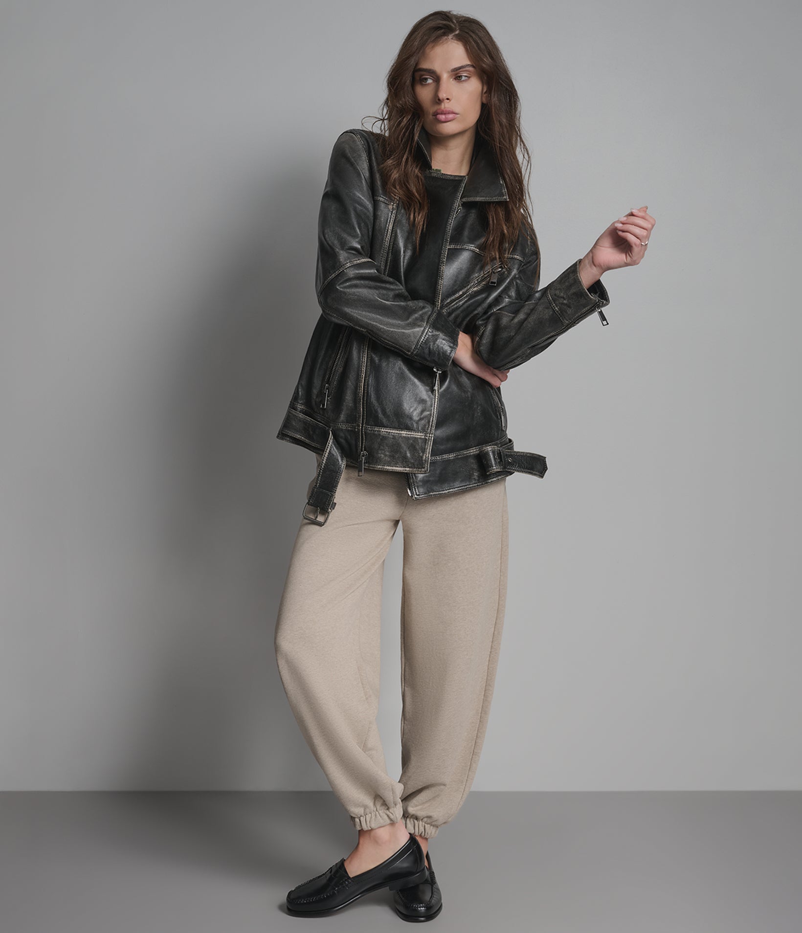 Isla Leather Oversized Vintage Moto Jacket View 6 | Women's Jackets Under $200