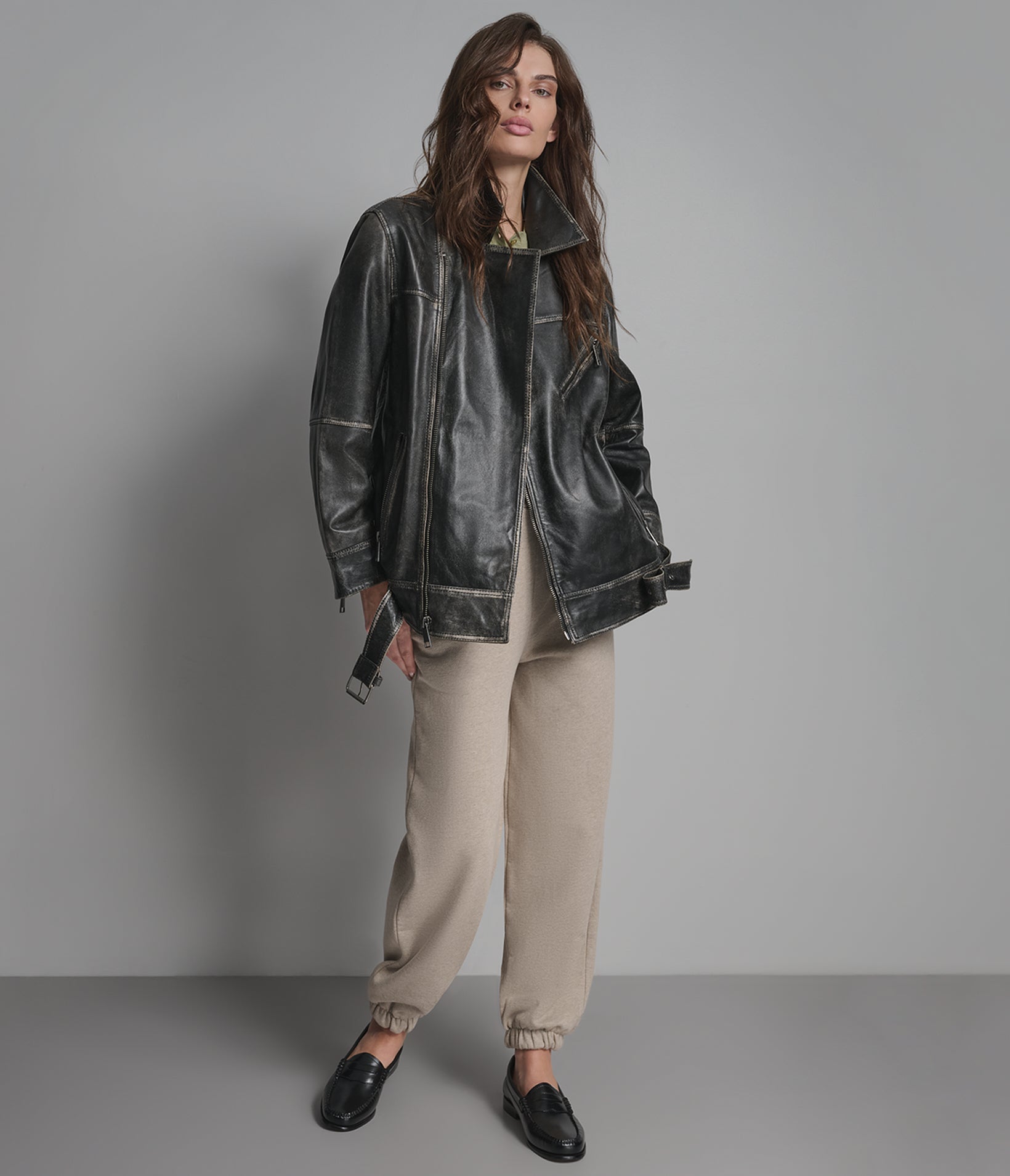 Isla Leather Oversized Vintage Moto Jacket View 4 | Women's Jackets Under $200