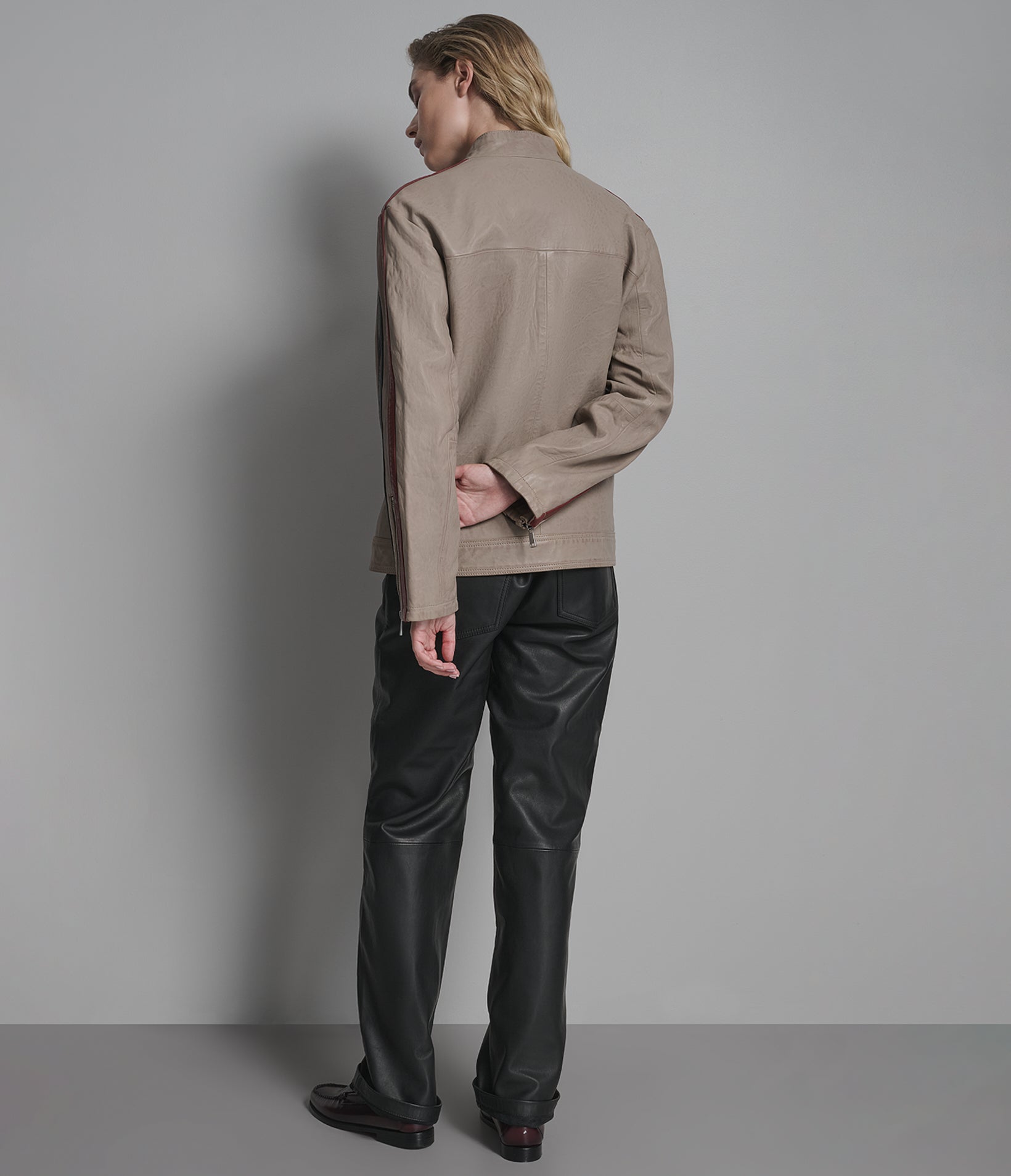 Nova Vintage Leather Striped Racer Jacket View 3 | Women's Jackets & Coats