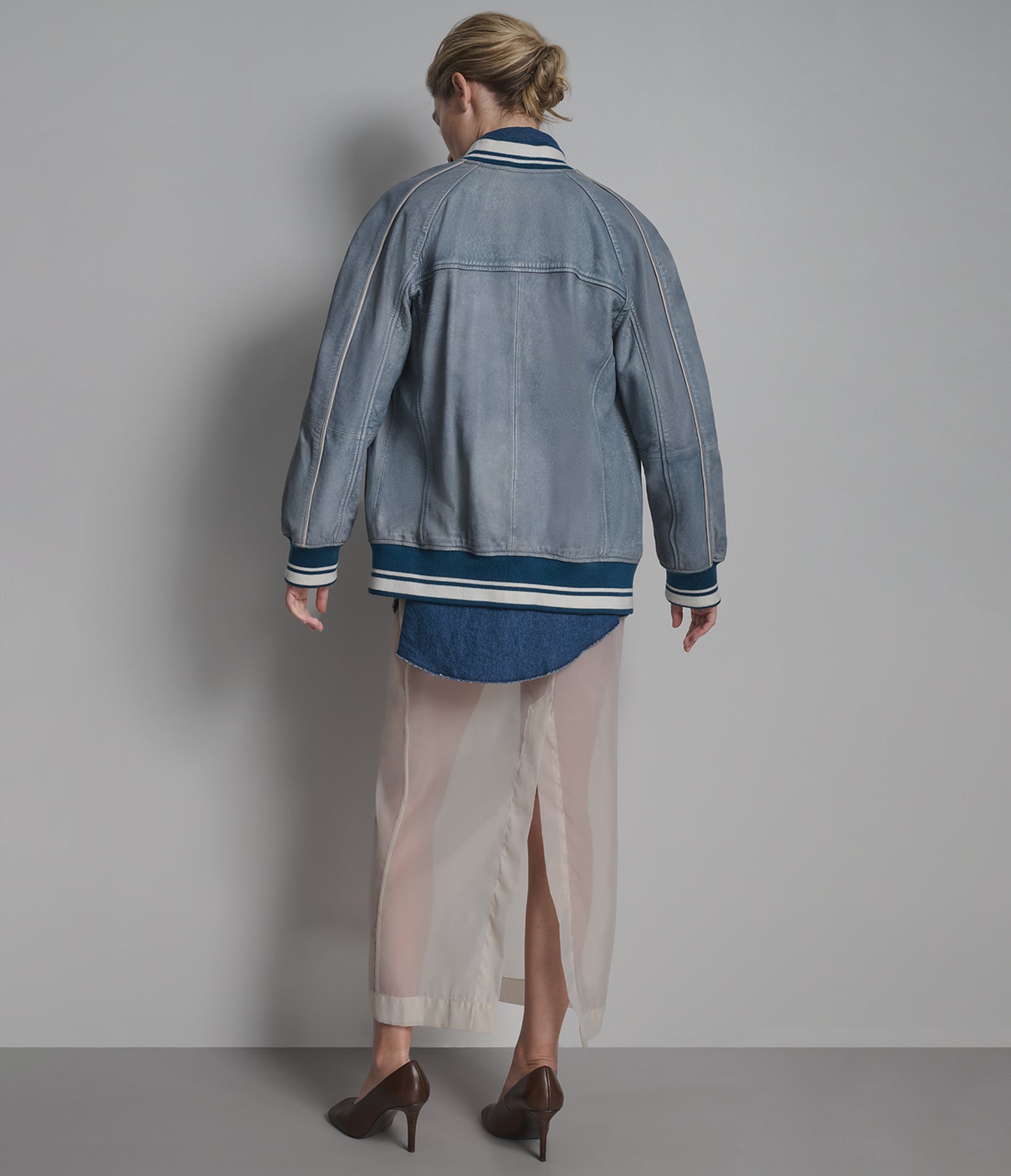 Lena Leather Denim Varsity Jacket | Wilsons Leather