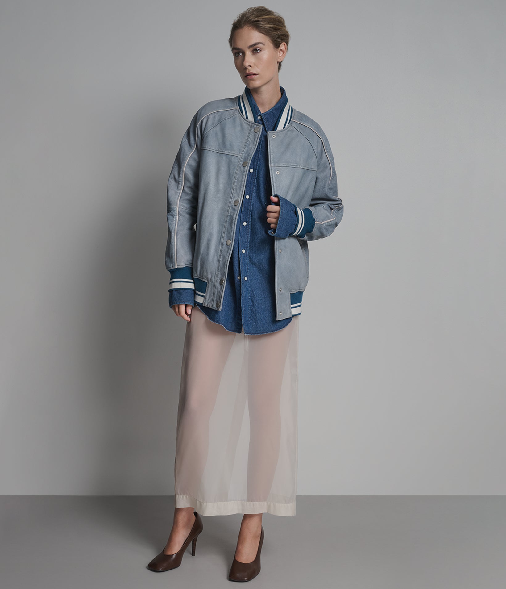 Lena Leather Denim Varsity Jacket View 5 | Women's Jackets Under $200