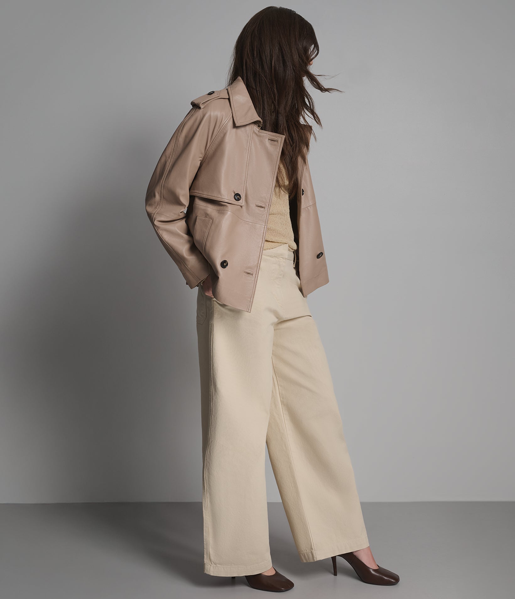 Teagan Leather Double Breasted Short Trench Jacket | Wilsons Leather