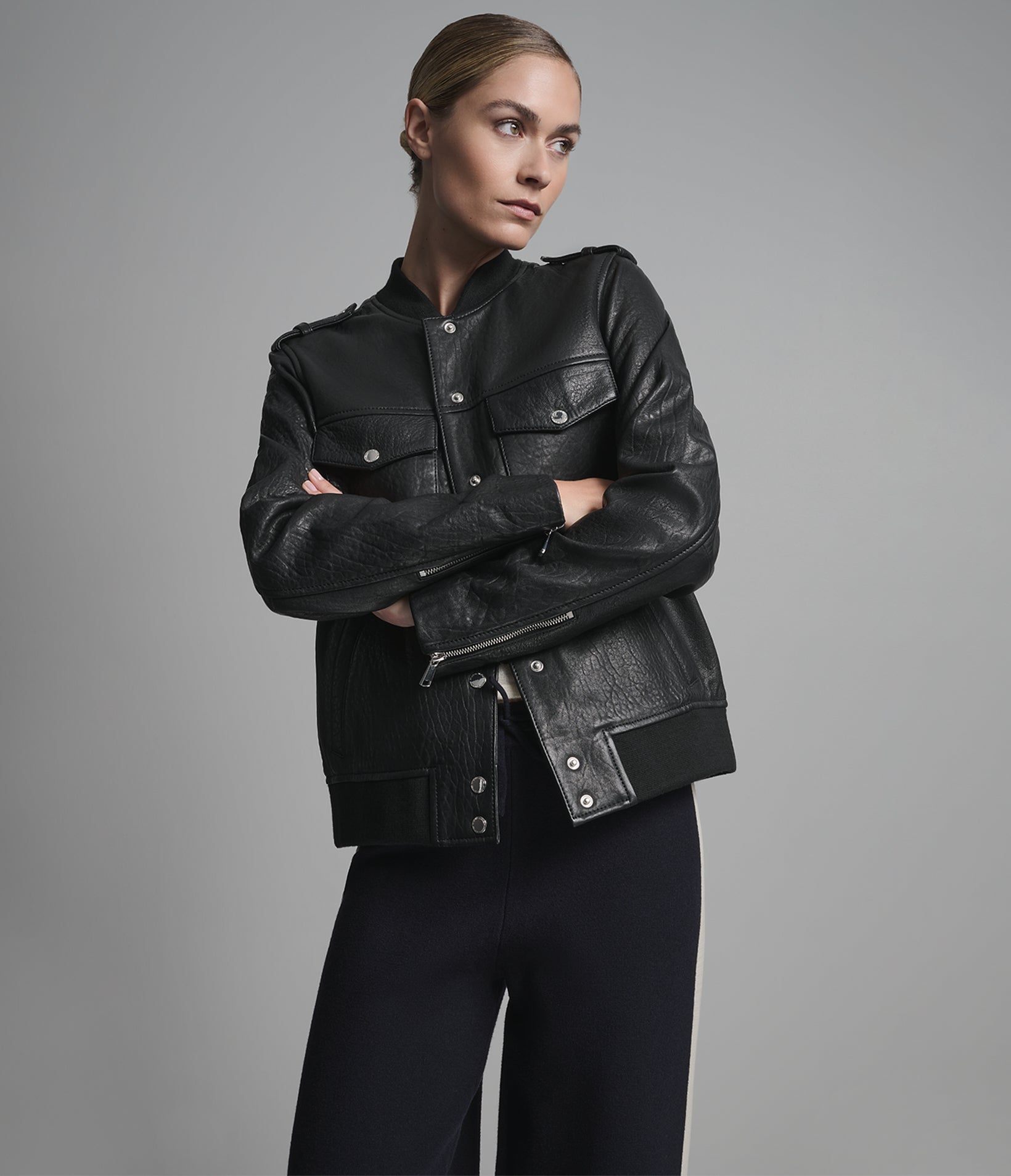 Hallie Textured Leather Bomber Jacket View 5 | Women's Jackets Under $200