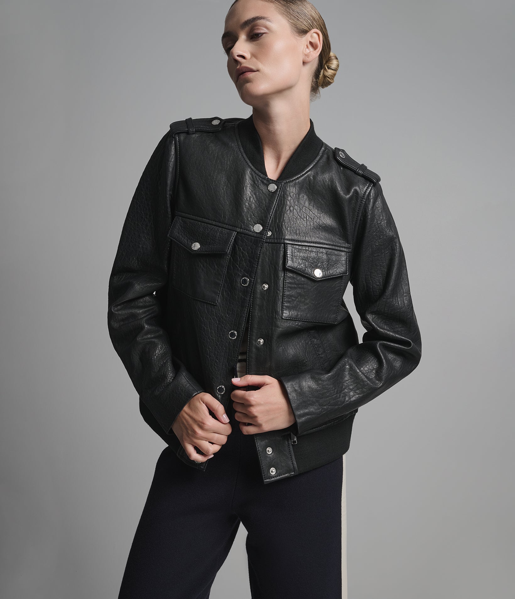 Hallie Textured Leather Bomber Jacket View 6 | Women's Jackets Under $200