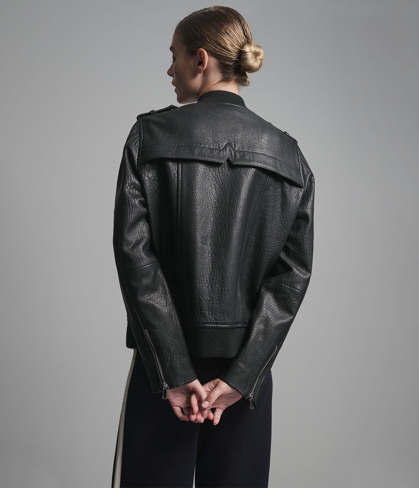 Hallie Textured Leather Bomber Jacket View 3 | Women's Jackets Under $200