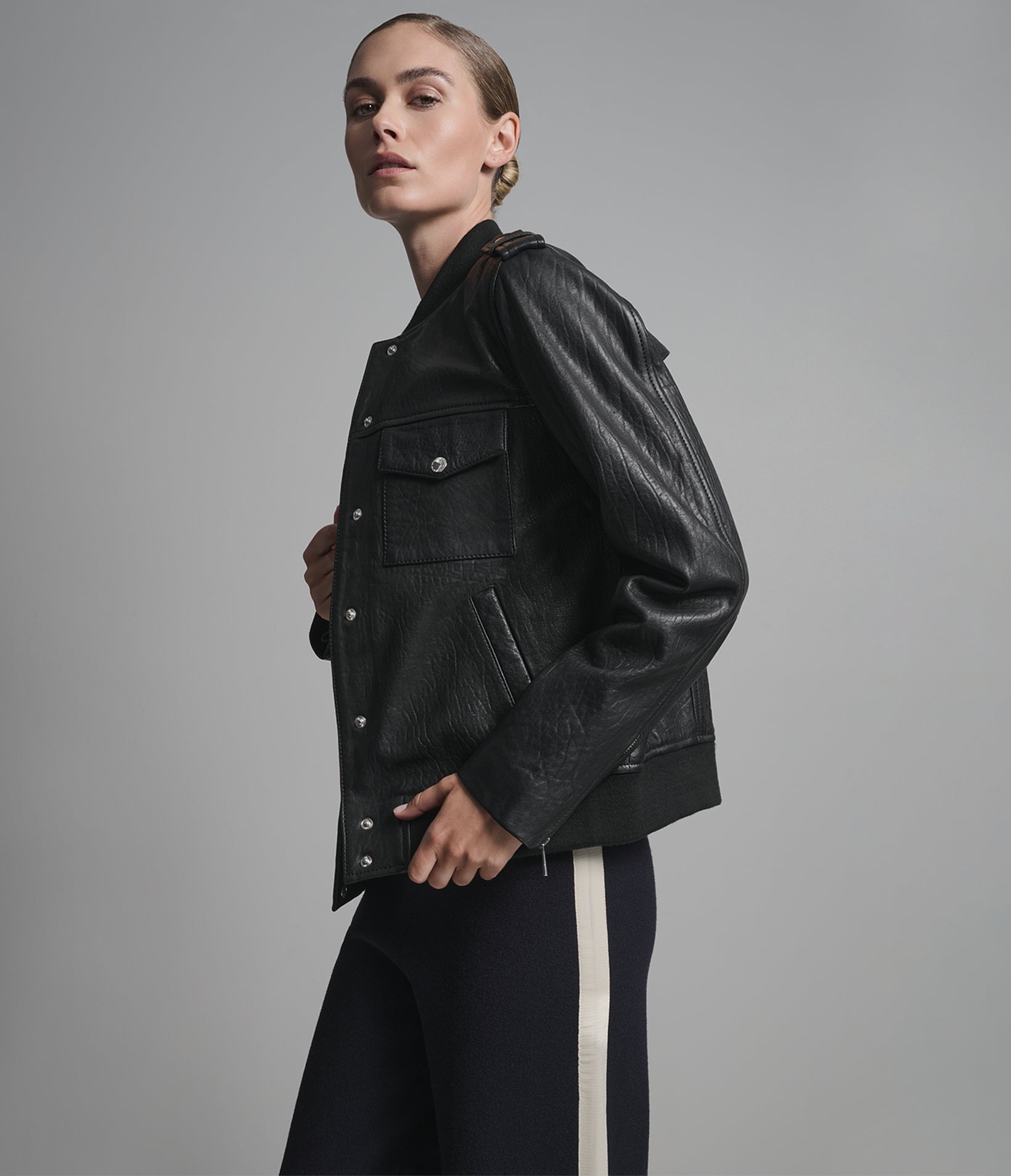 Hallie Textured Leather Bomber Jacket View 2 | Women's Jackets Under $200