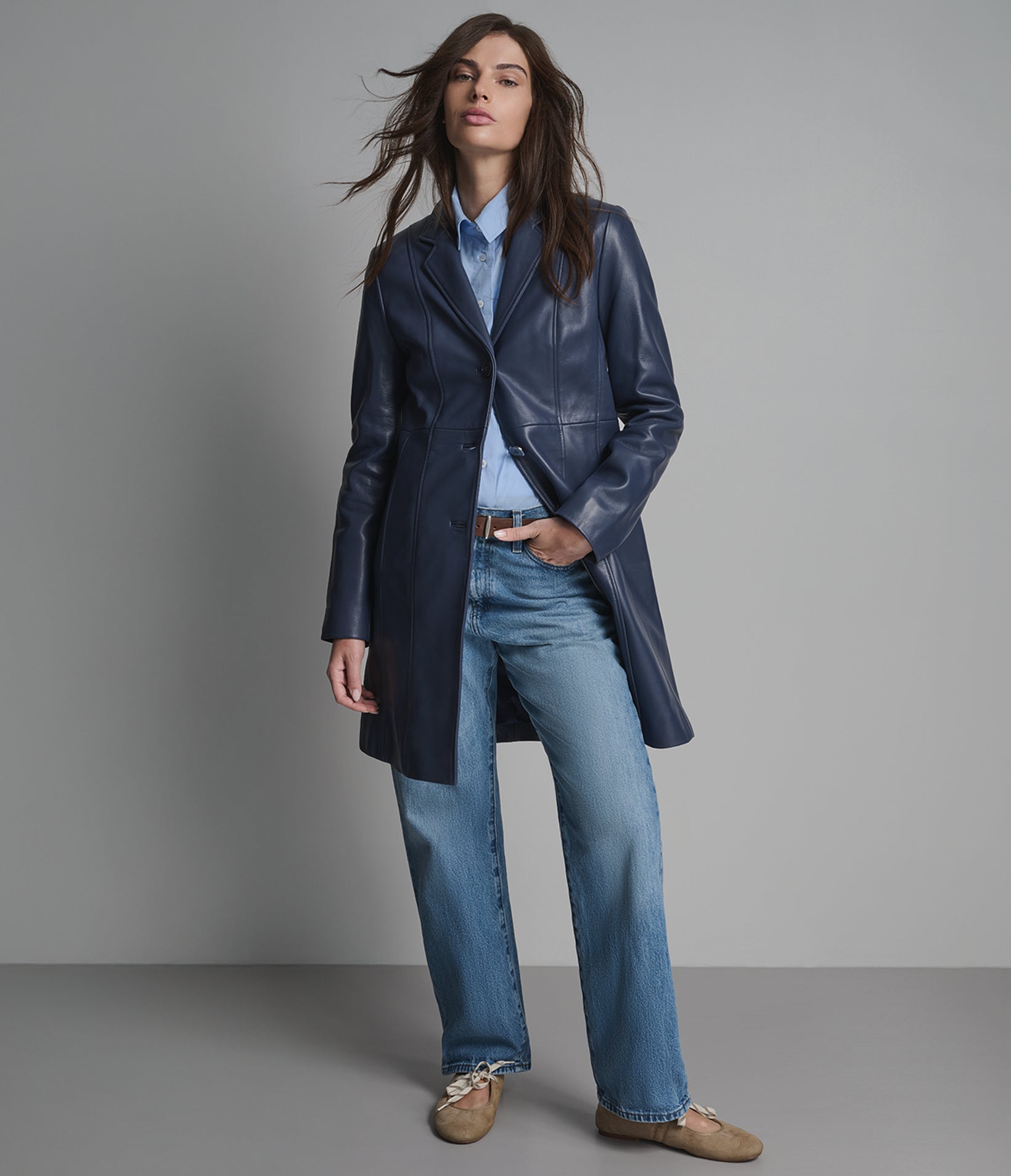 Nora Button Down Leather Trench Coat | Wilsons Leather