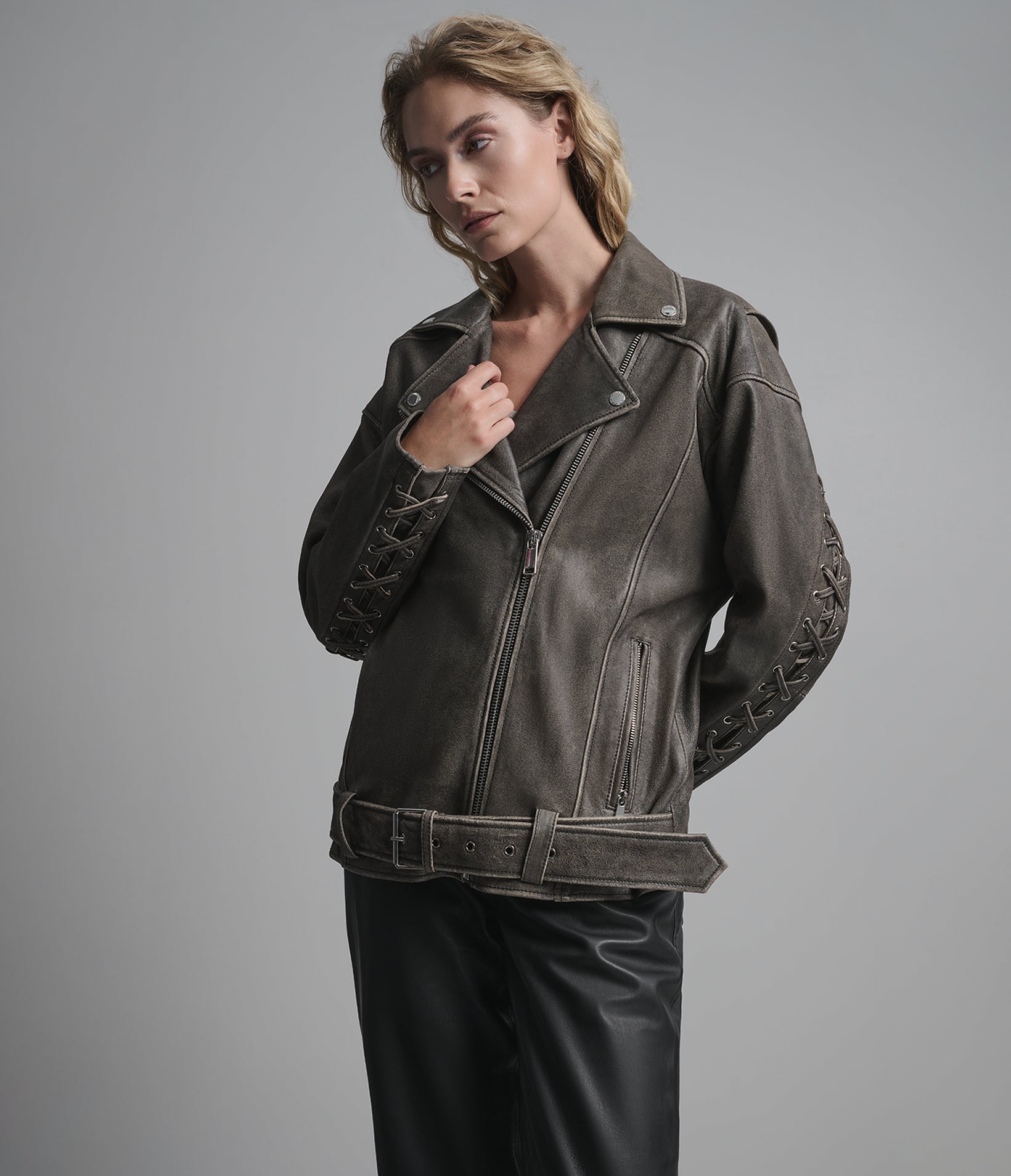 Briana Oversized Asymmetric Leather Moto Jacket View 2 | Women's Jackets Under $200