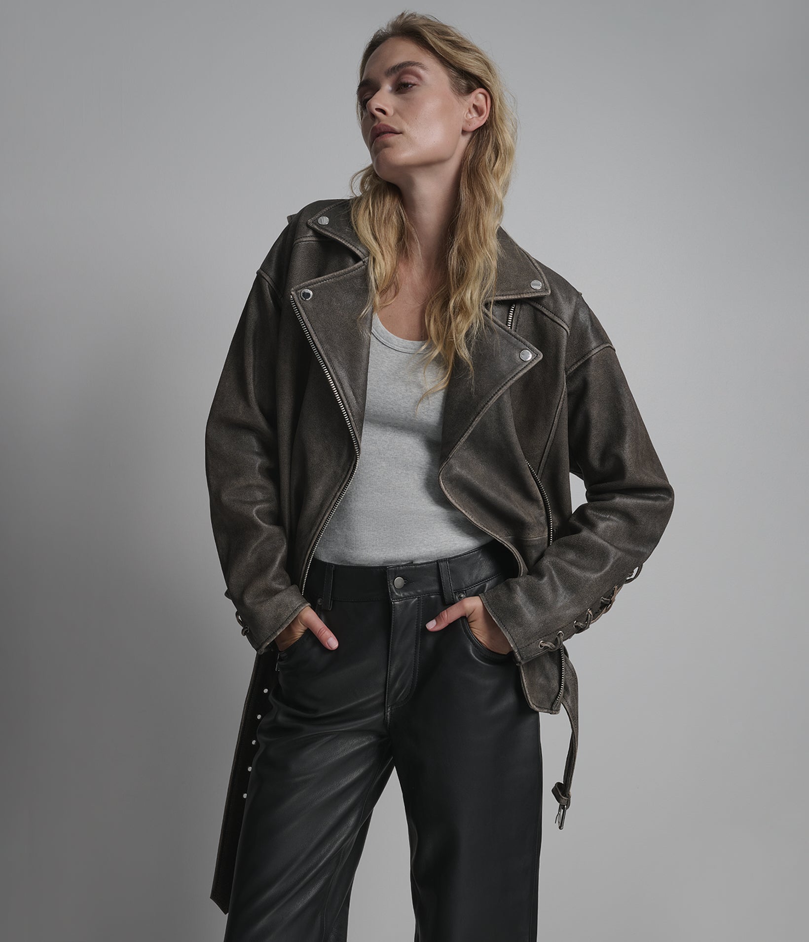 Briana Oversized Asymmetric Leather Moto Jacket View 1 | Women's Jackets Under $200