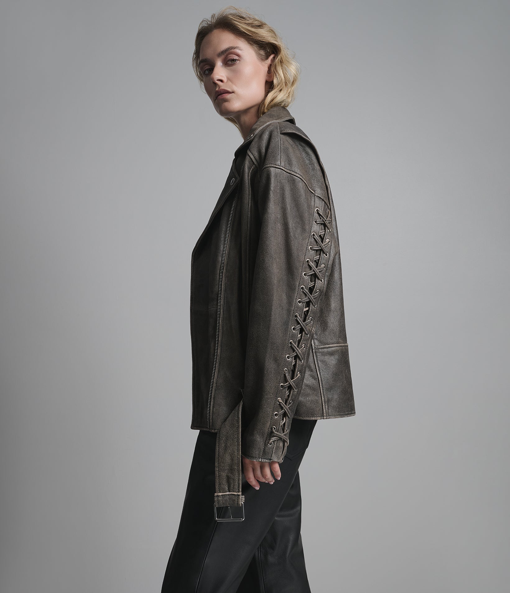 Briana Oversized Asymmetric Leather Moto Jacket | Wilsons Leather