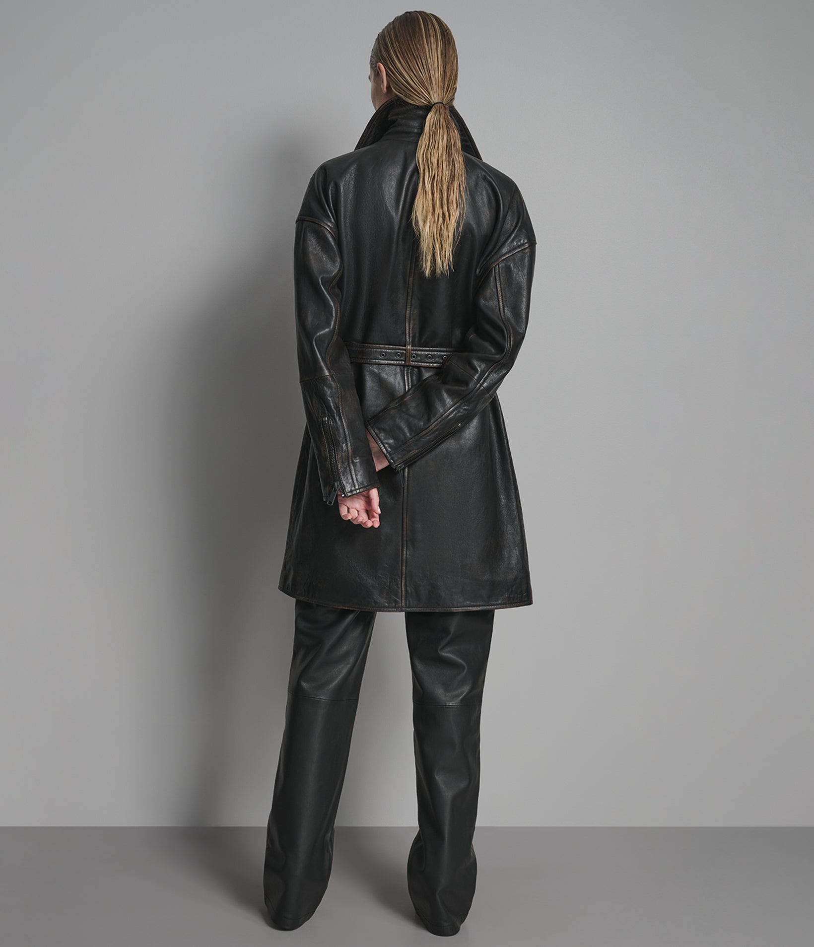 Liv Washed Leather Moto Trench View 2 | Women's Jackets & Coats