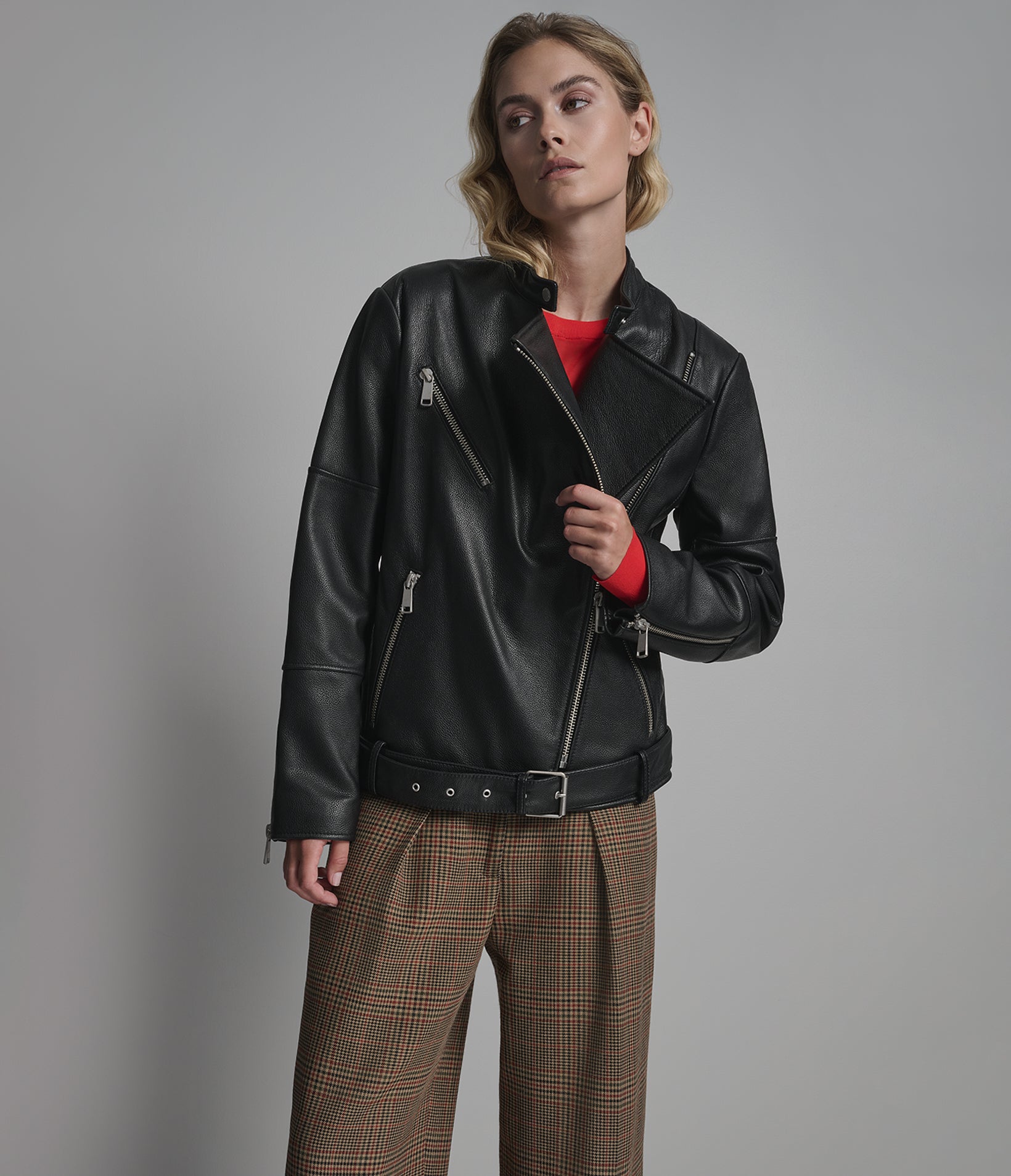 Miley Oversized Leather Moto Jacket View 4 | Women's Jackets & Coats